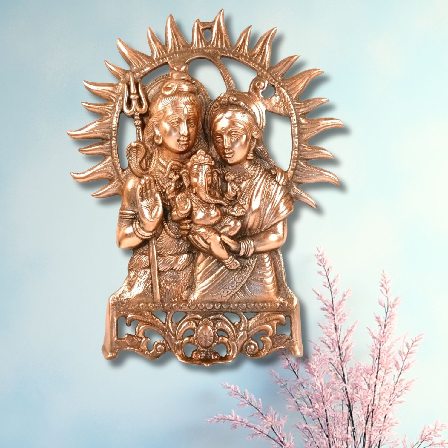 Shiva Parvati Ganesh Wall Hanging | Shiv Parivar Metal Idol Wall Décor for Home, Pooja Room & Office | Religious Wall Art for Vastu & Auspicious Gifting - 16 Inch - Apkamart