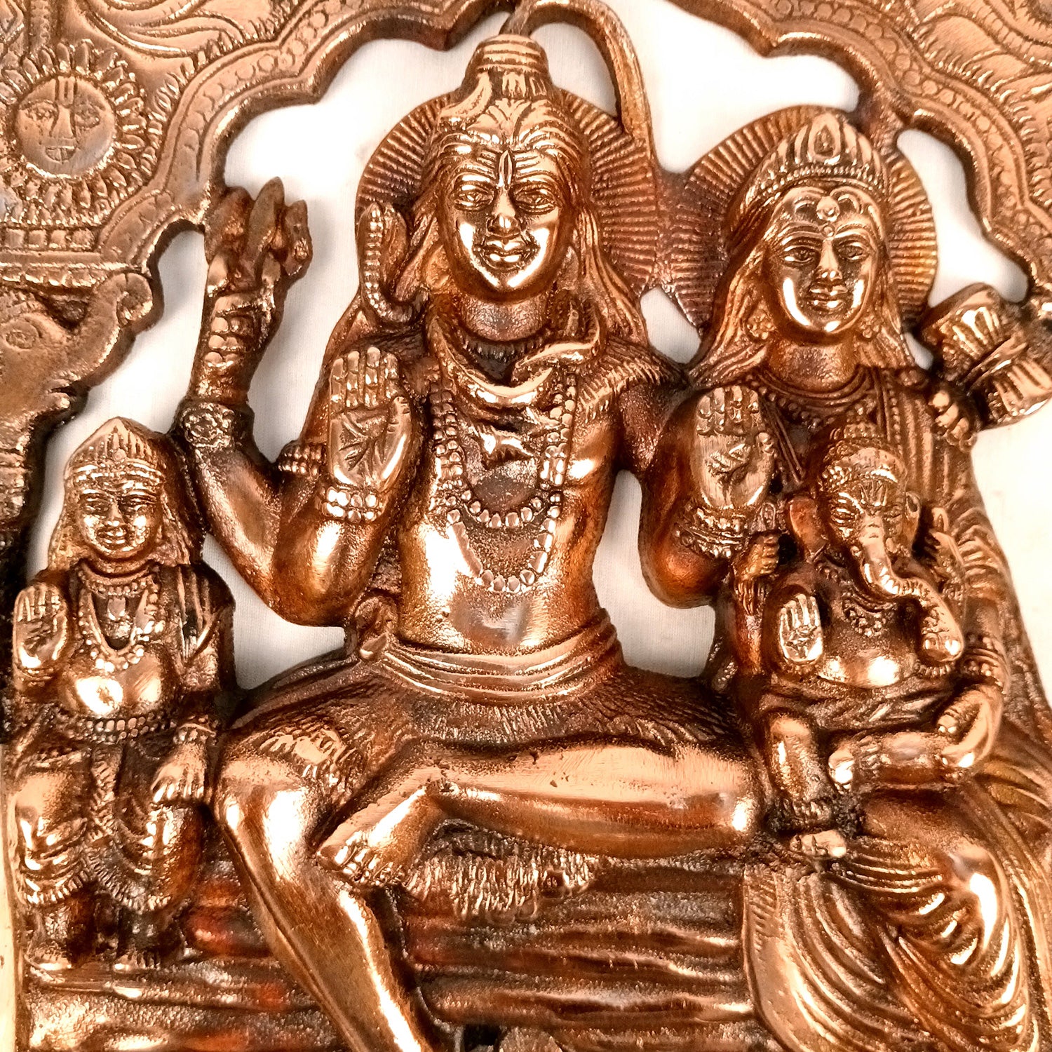 Shiv Parivar - Shiva, Parvati Ganesh, Kartikeya Wall Hanging - for Home, Puja Room Decor, Living Room & Gift - 16 Inch (Metal - Alloy, Color - Copper Shade) - Apkamart