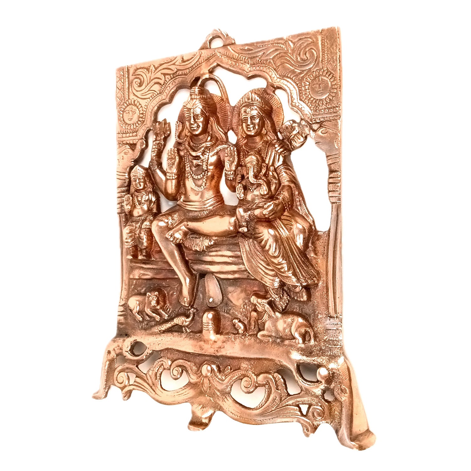 Shiv Parivar - Shiva, Parvati Ganesh, Kartikeya Wall Hanging - for Home, Puja Room Decor, Living Room & Gift - 16 Inch (Metal - Alloy, Color - Copper Shade) - Apkamart