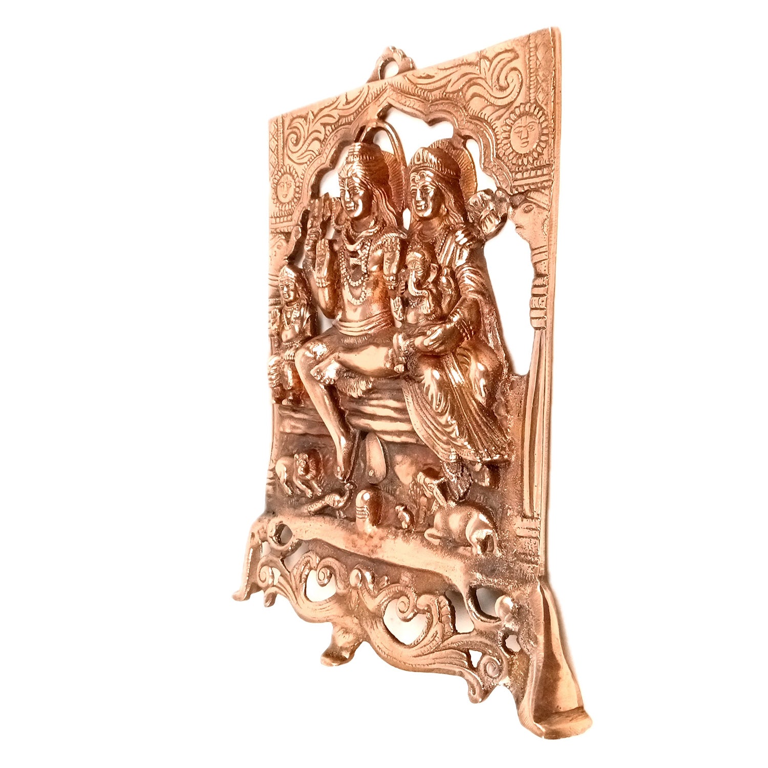 Shiv Parivar - Shiva, Parvati Ganesh, Kartikeya Wall Hanging - for Home, Puja Room Decor, Living Room & Gift - 16 Inch (Metal - Alloy, Color - Copper Shade) - Apkamart