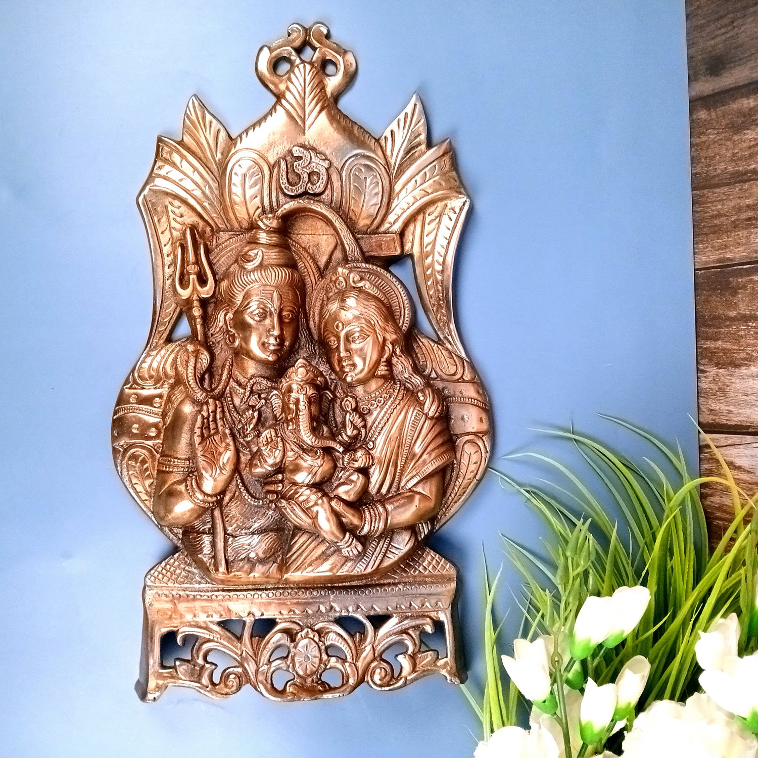 Shiv Parivar - Shiva, Parvati Ganesh Wall Hanging - for Home, Puja Room Decor, Living Room & Gift - 19 Inch - Apkamart