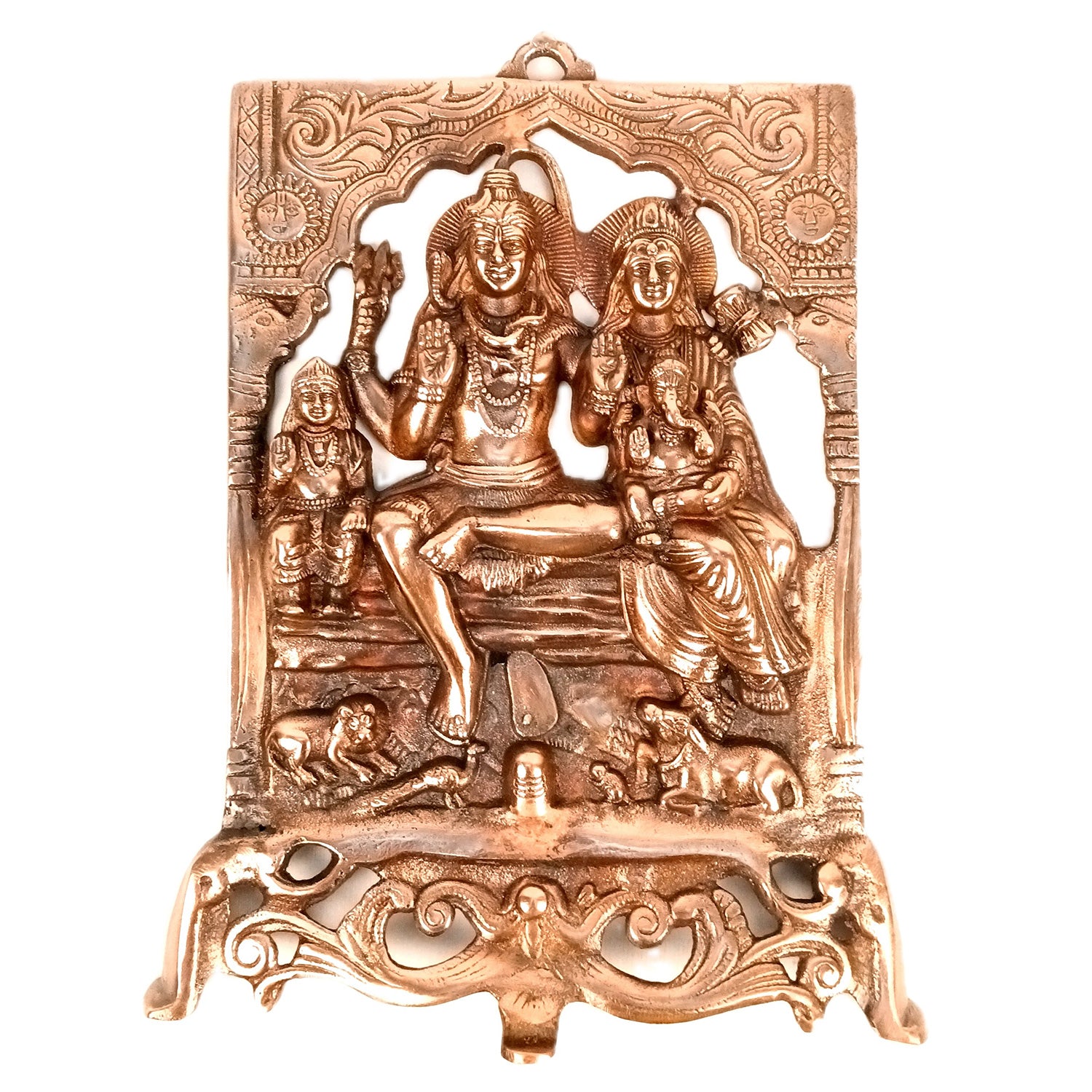 Shiv Parivar - Shiva, Parvati Ganesh, Kartikeya Wall Hanging - for Home, Puja Room Decor, Living Room & Gift - 16 Inch (Metal - Alloy, Color - Copper Shade) - Apkamart
