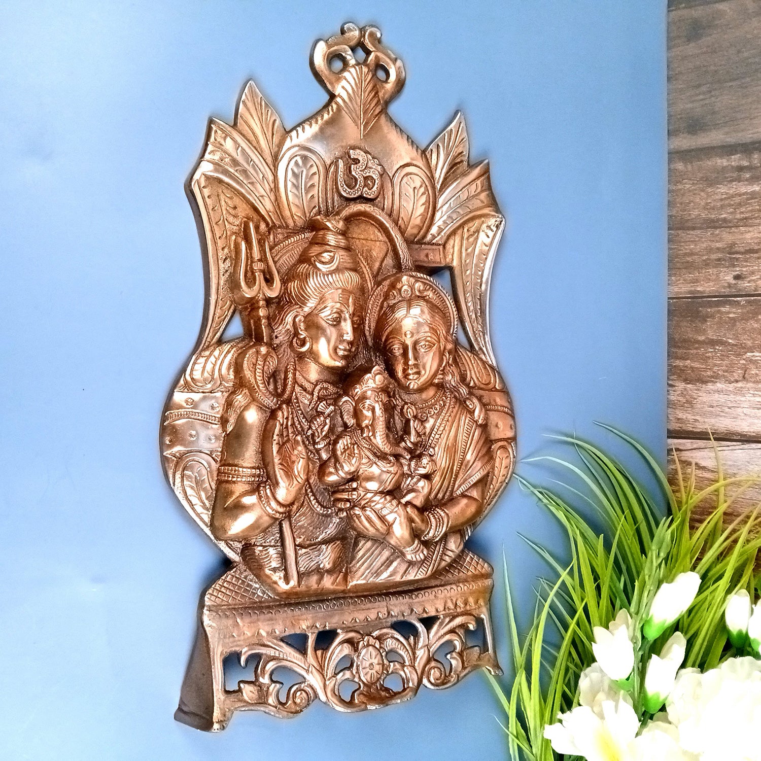 Shiv Parivar - Shiva, Parvati Ganesh Wall Hanging - for Home, Puja Room Decor, Living Room & Gift - 19 Inch - Apkamart