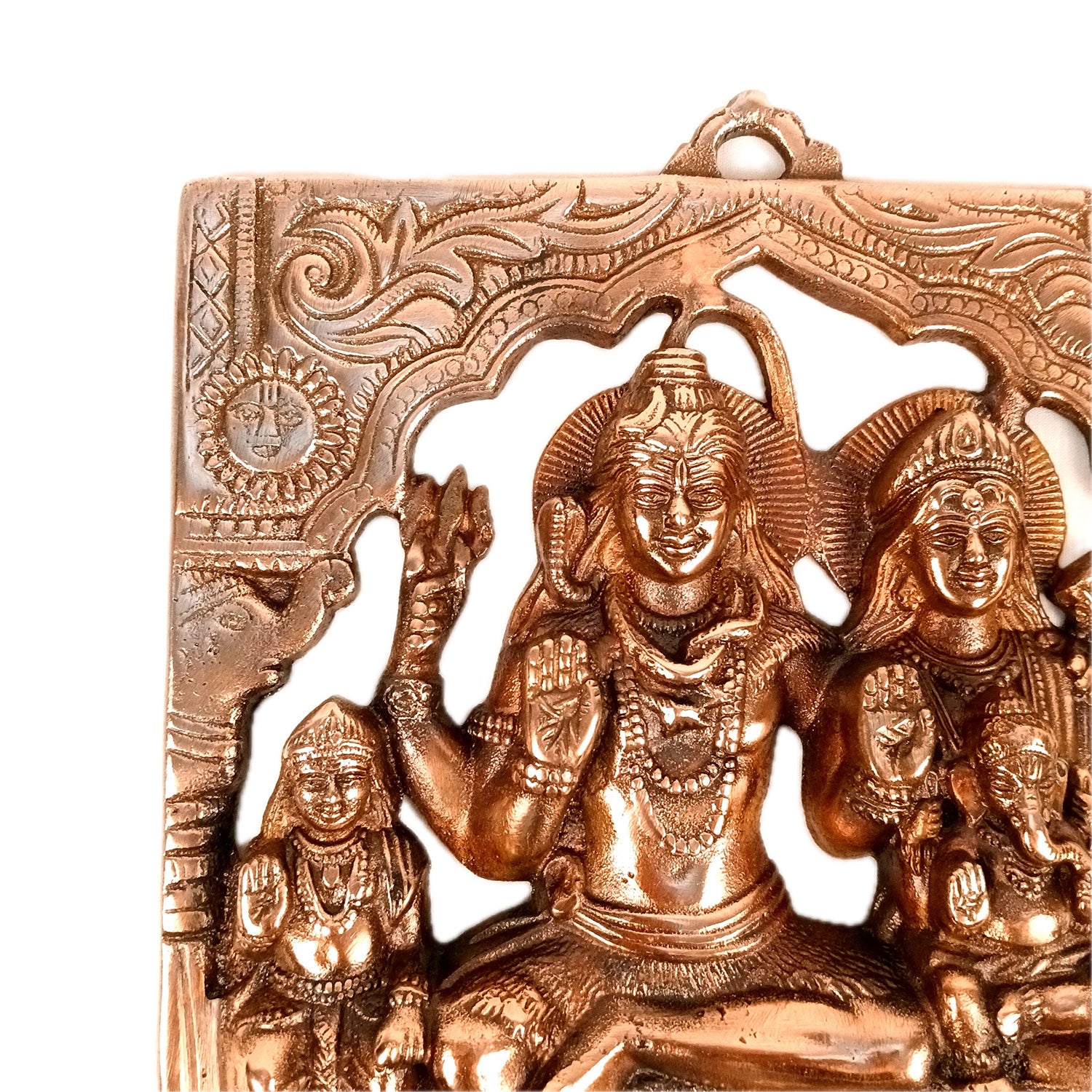 Shiv Parivar - Shiva, Parvati Ganesh, Kartikeya Wall Hanging - for Home, Puja Room Decor, Living Room & Gift - 16 Inch (Metal - Alloy, Color - Copper Shade) - Apkamart