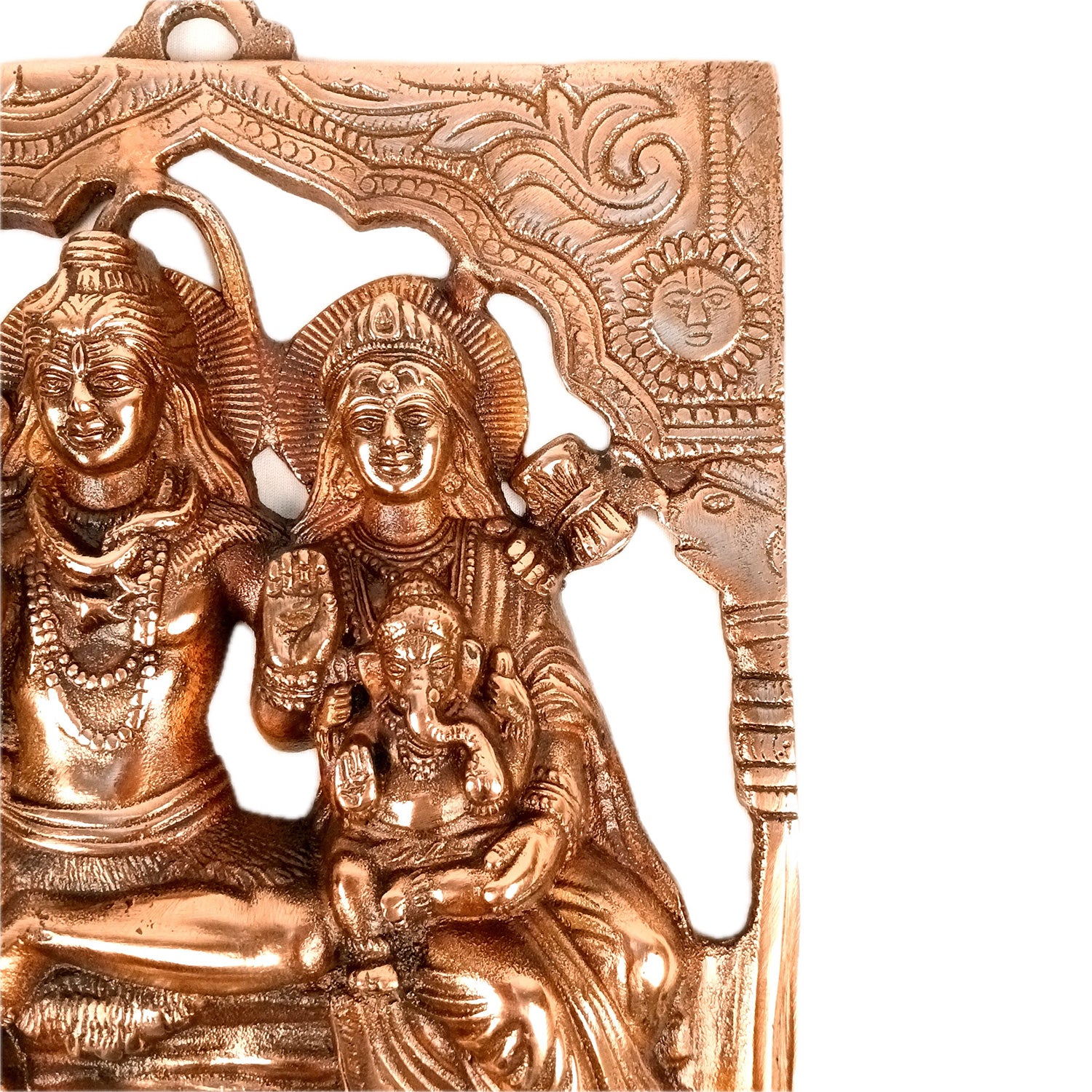 Shiv Parivar - Shiva, Parvati Ganesh, Kartikeya Wall Hanging - for Home, Puja Room Decor, Living Room & Gift - 16 Inch (Metal - Alloy, Color - Copper Shade) - Apkamart