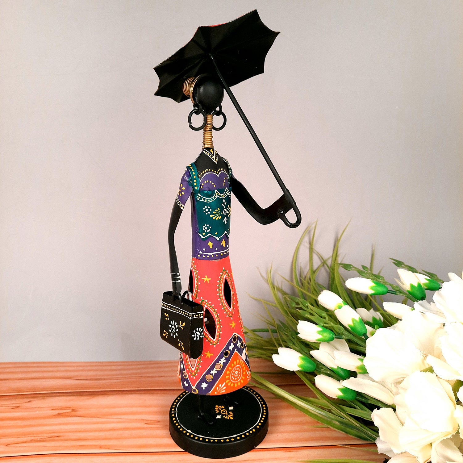 Girl Holding Umbrella Showpiece | Decorative Figurines - For Home, Table, Living Room & TV Unit| Show Piece For Office Desk Decor | Gifts For Her - 16 Inch - Apkamart