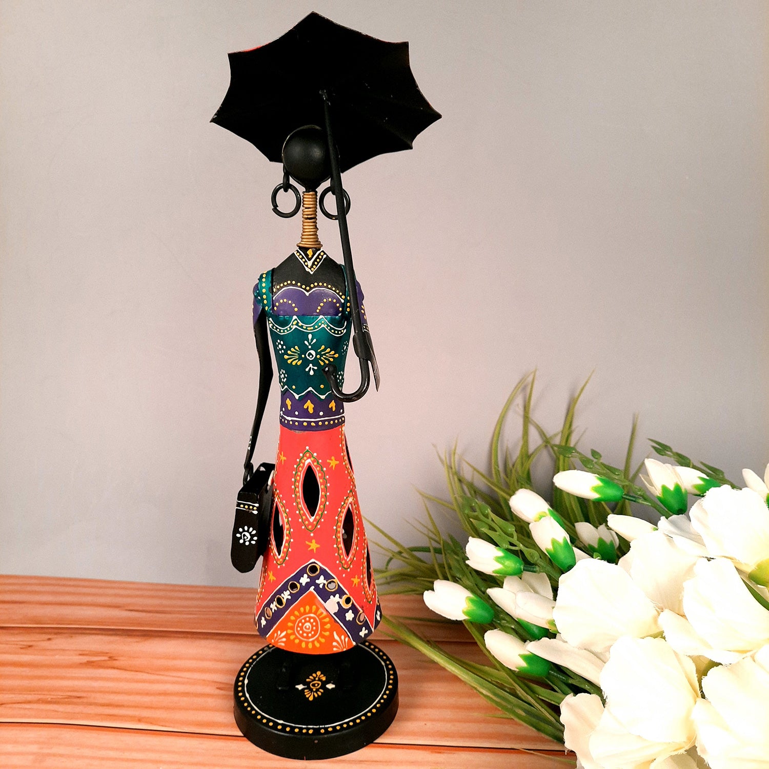 Girl Holding Umbrella Showpiece | Decorative Figurines - For Home, Table, Living Room & TV Unit| Show Piece For Office Desk Decor | Gifts For Her - 16 Inch - Apkamart