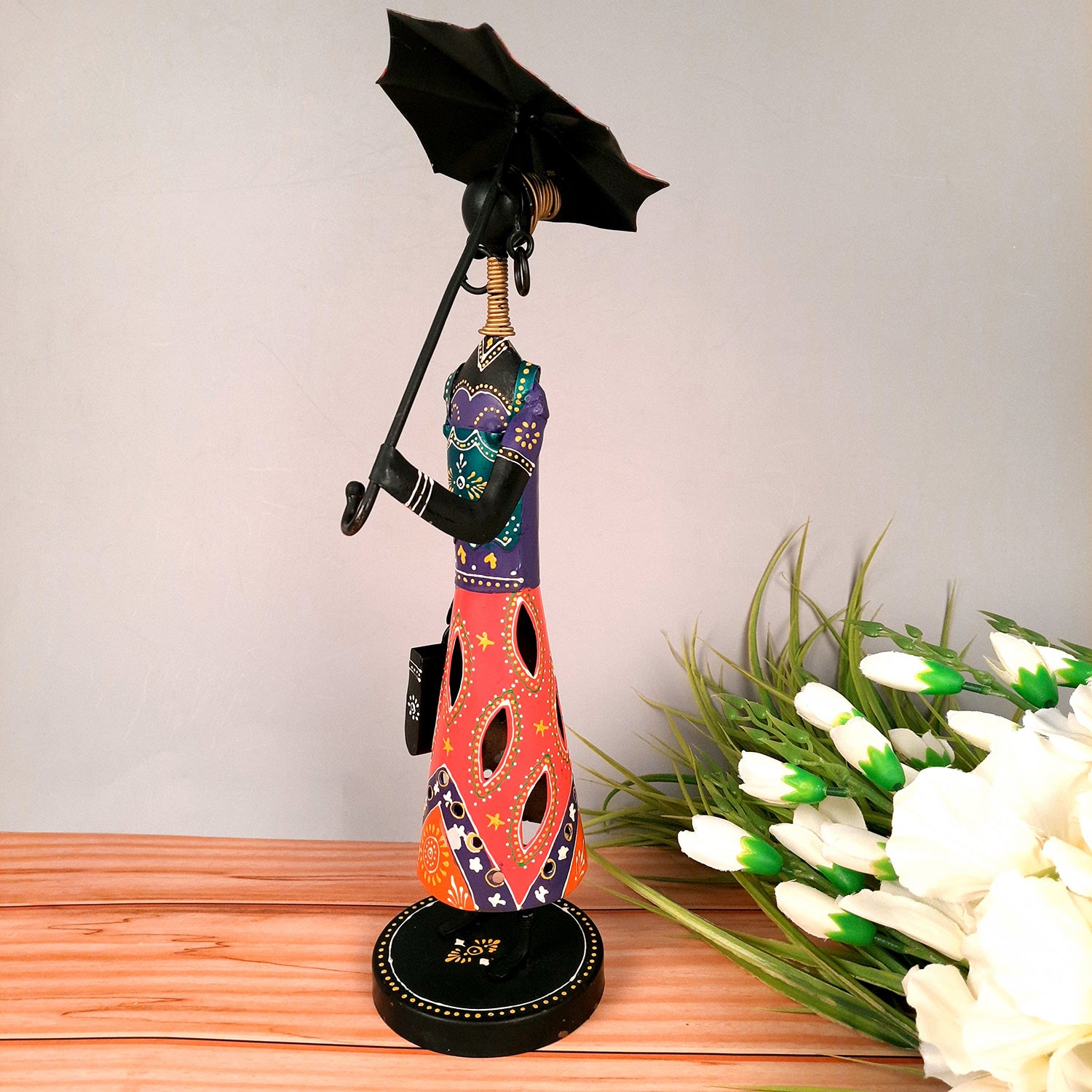 Girl Holding Umbrella Showpiece | Decorative Figurines - For Home, Table, Living Room & TV Unit| Show Piece For Office Desk Decor | Gifts For Her - 16 Inch - Apkamart