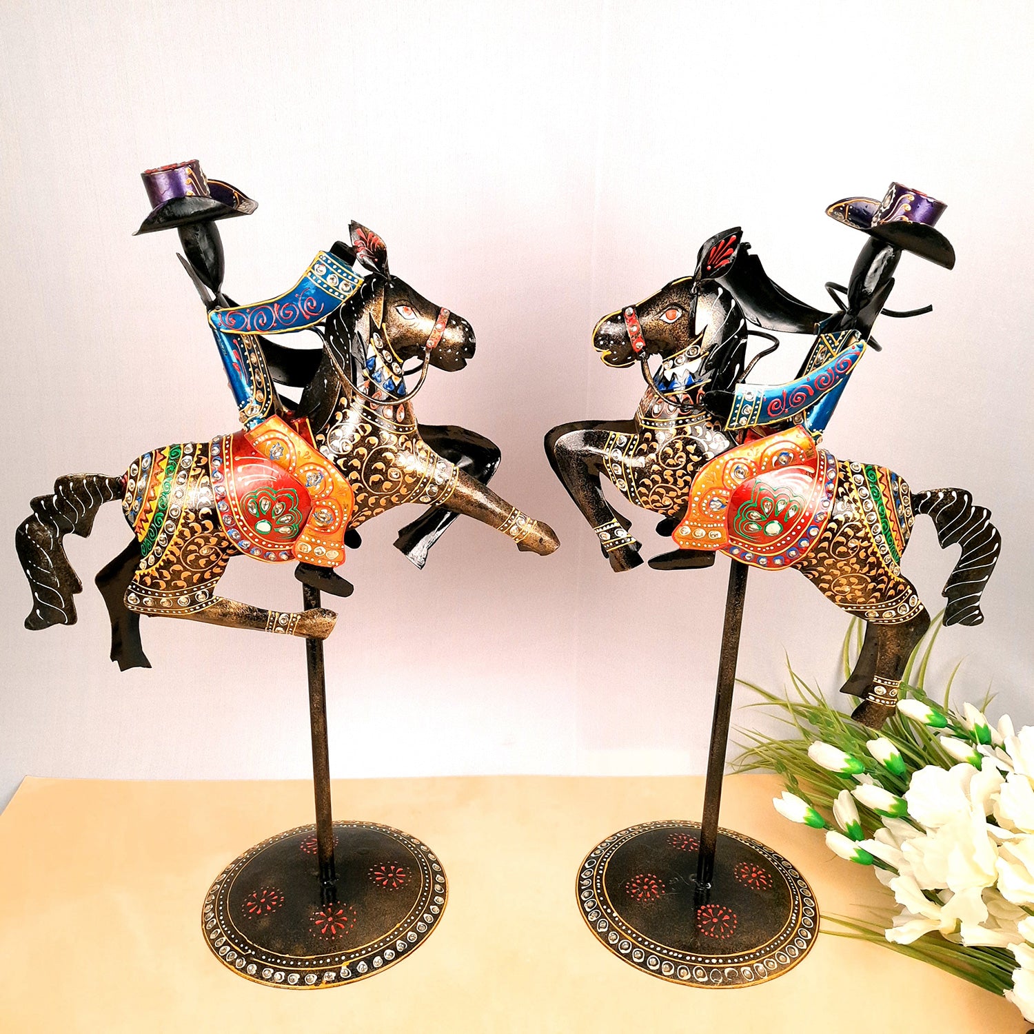 Showpiece - Cowboy Riding On Horse With Hunter Figurine | Decorative Big Show piece - for Home, Corner, Living Room, Office Desk & Table Decor | Gifts For Him - 16 Inch (Set of 2) - Apkamart