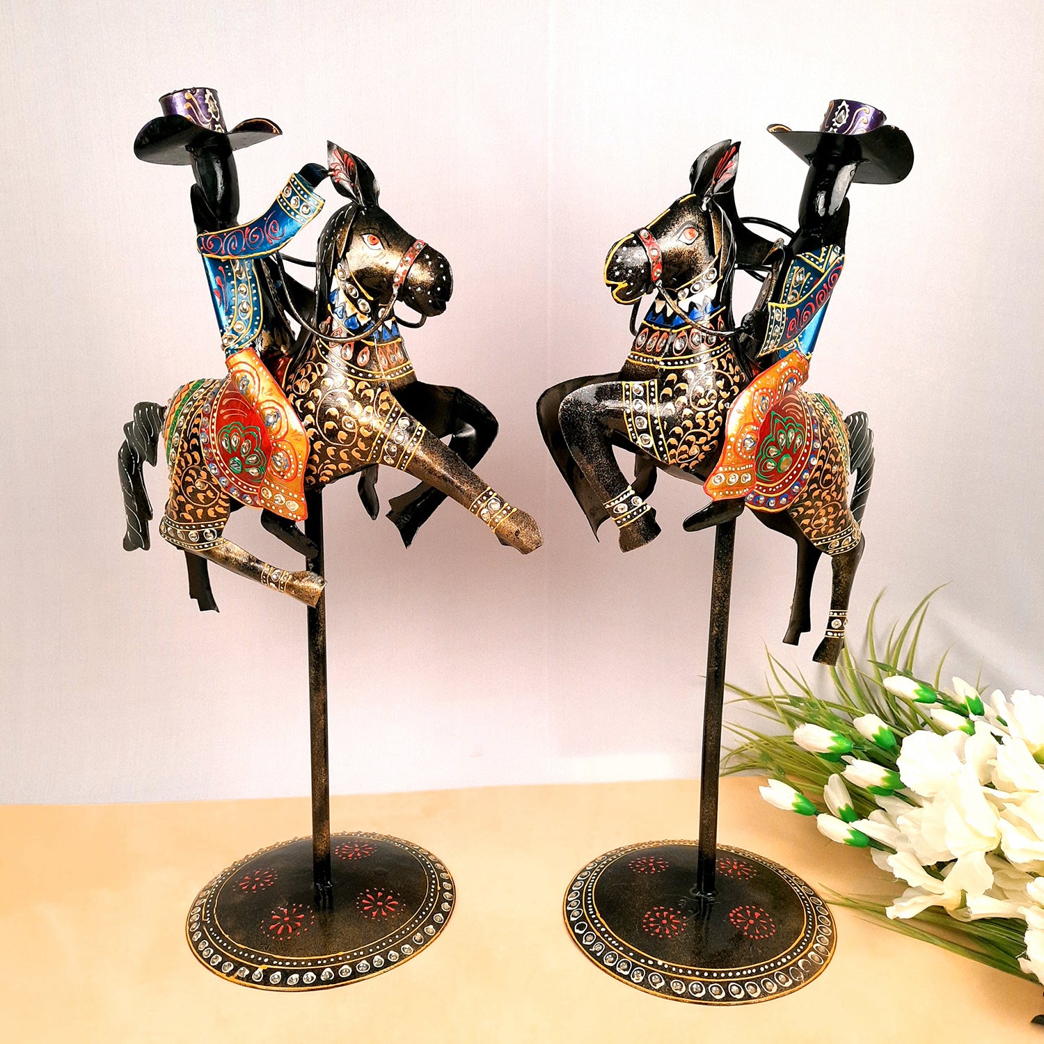 Showpiece - Cowboy Riding On Horse With Hunter Figurine | Decorative Big Show piece - for Home, Corner, Living Room, Office Desk & Table Decor | Gifts For Him - 16 Inch (Set of 2) - Apkamart