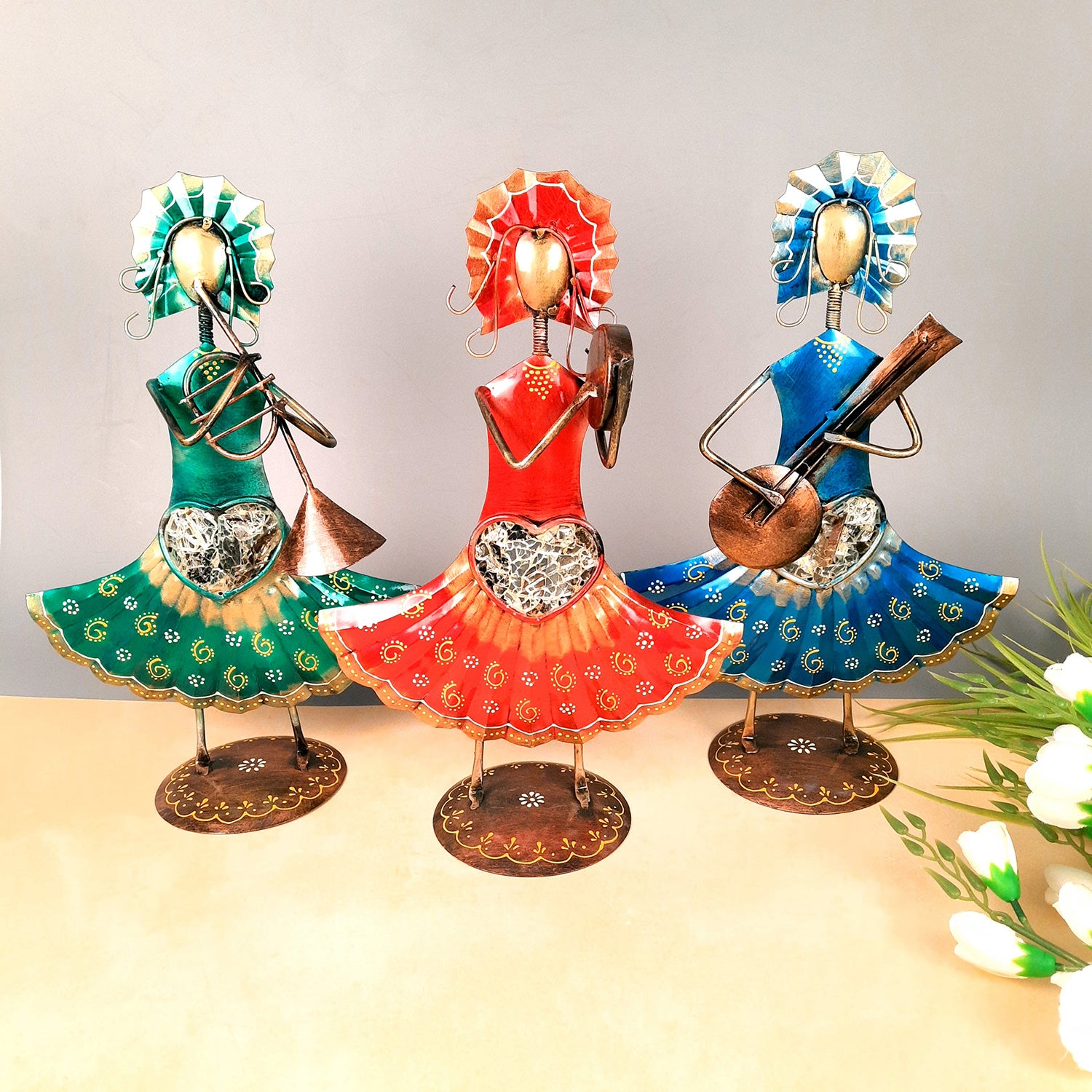 Musician Showpiece - Russian Musicians Playing Musical Instruments | Decorative Figurines - For Home, Table, Living Room, TV Unit, Bedroom Decor | Handicraft Gifts -14 Inch (Set of 3) - Apkamart