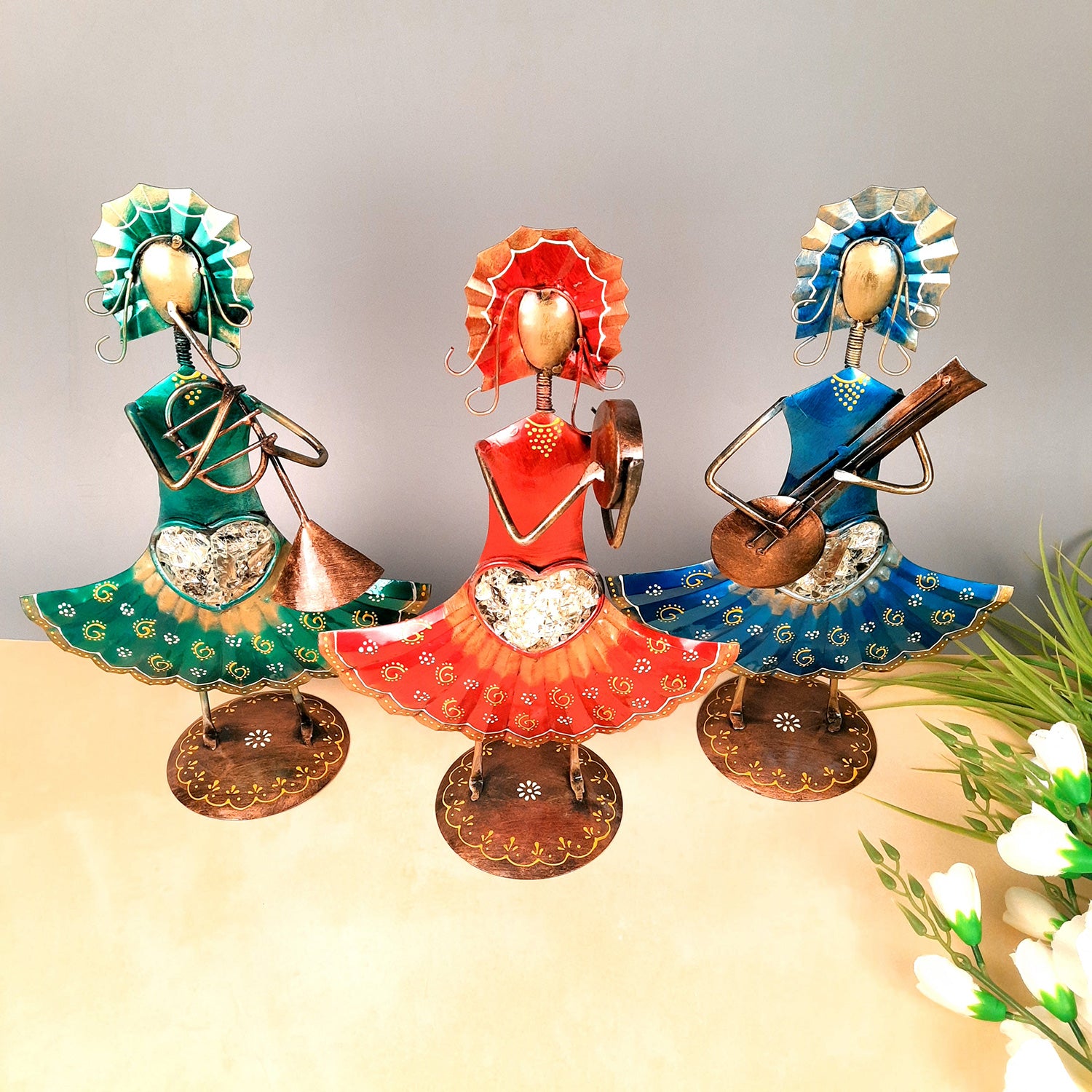 Musician Showpiece - Russian Musicians Playing Musical Instruments | Decorative Figurines - For Home, Table, Living Room, TV Unit, Bedroom Decor | Handicraft Gifts -14 Inch (Set of 3) - Apkamart