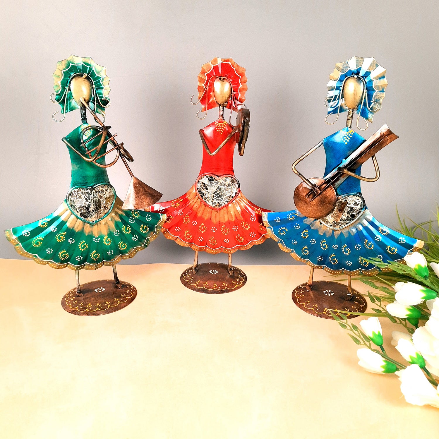 Musician Showpiece - Russian Musicians Playing Musical Instruments | Decorative Figurines - For Home, Table, Living Room, TV Unit, Bedroom Decor | Handicraft Gifts -14 Inch (Set of 3) - Apkamart