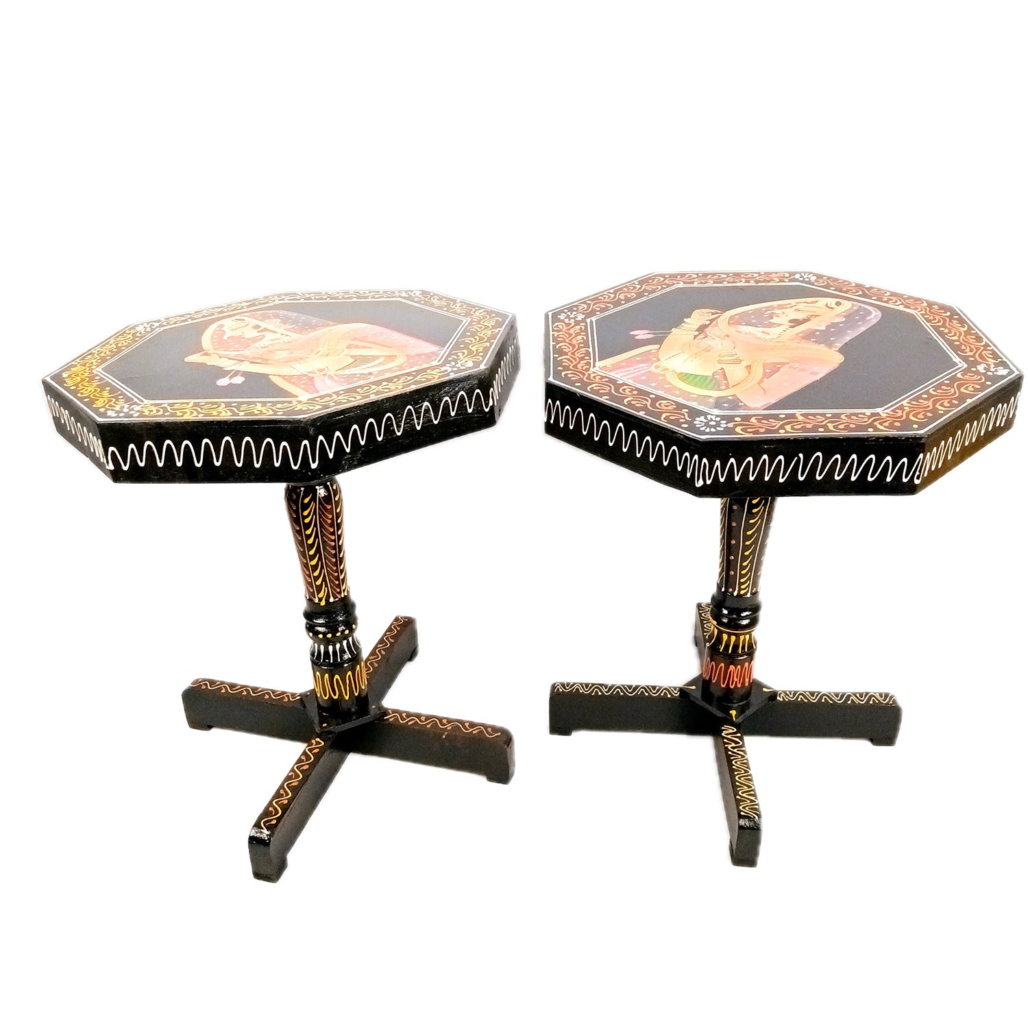 Wooden Side Table Stool - Bani Thani Design | End Table | Bed Side Table - For Living room, Sitting, Plant Stand, Home Decor & Gifts - 18 Inch (Pack Of 2) - Apkamart
