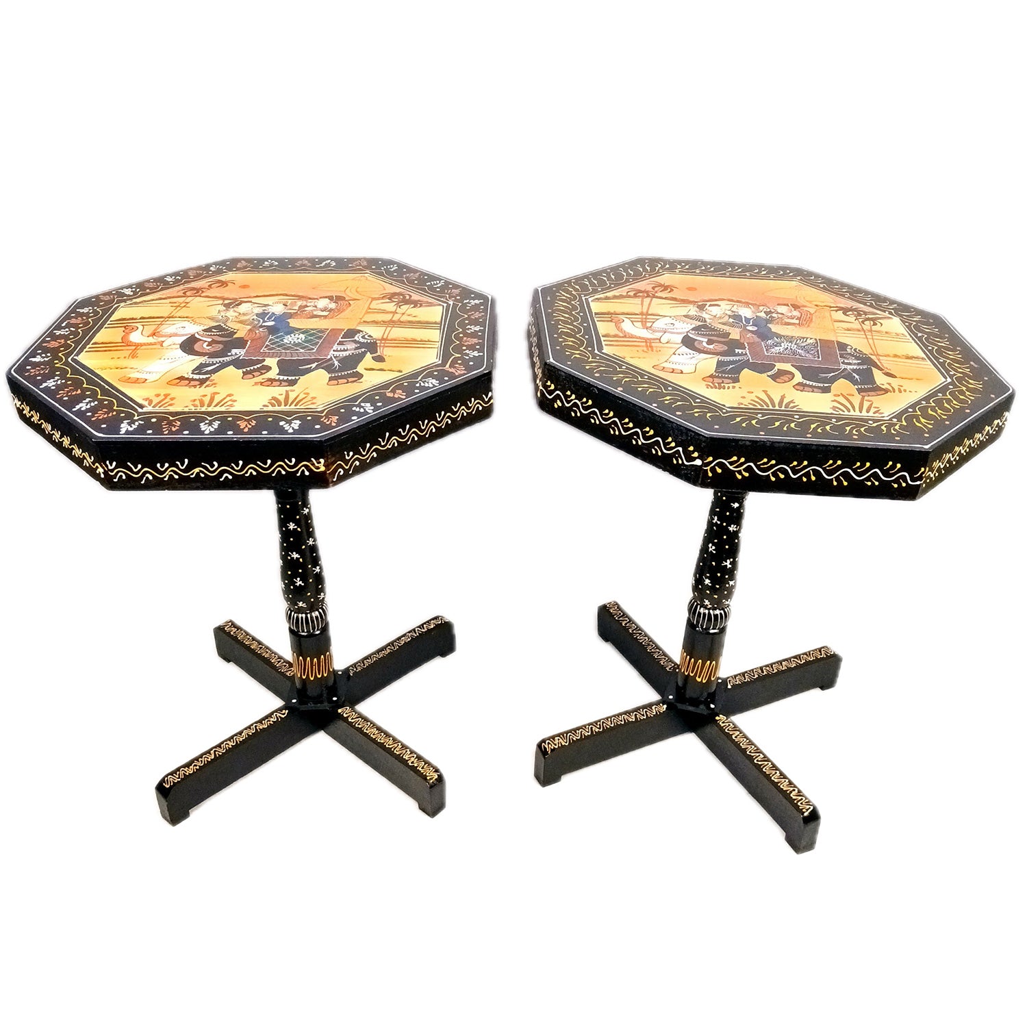 Wooden Stool Side Table | Handicraft End Table | Bed Side Table - For Living room, Sitting, Home Decor, Sofa Corner & Gifts - 20 Inch (Pack Of 2) - Apkamart