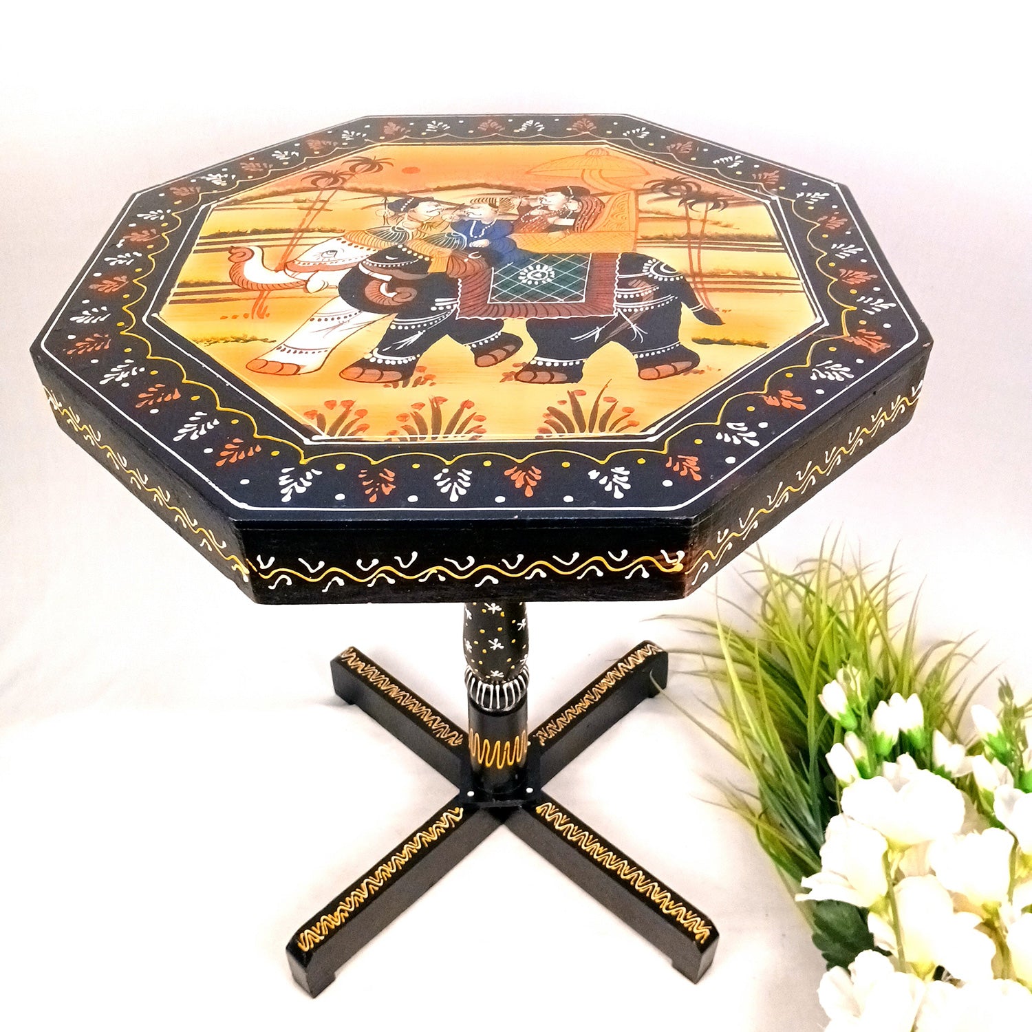 Wooden Stool Side Table | Handicraft End Table | Bed Side Table - For Living room, Sitting, Home Decor, Sofa Corner & Gifts - 20 Inch - Apkamart