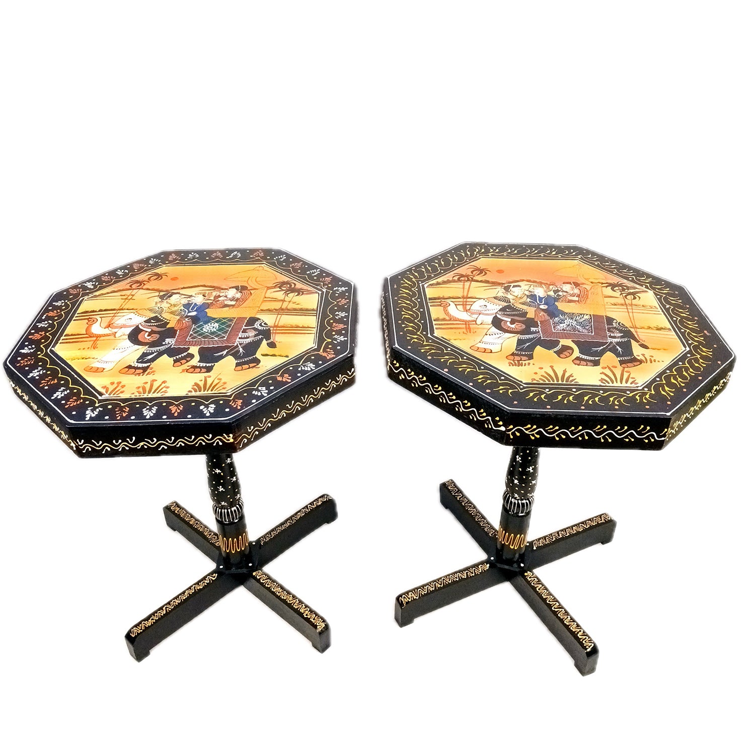 Wooden Stool Side Table | Handicraft End Table | Bed Side Table - For Living room, Sitting, Home Decor, Sofa Corner & Gifts - 20 Inch (Pack Of 2) - Apkamart