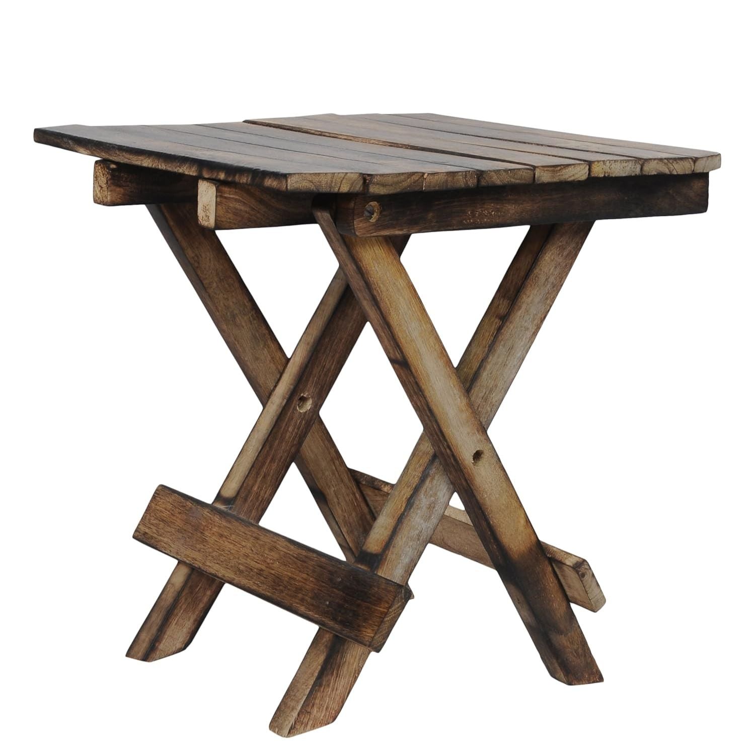Portable Folding Stool Wooden Side Table | Foldable Wooden Stool for Home, Living Room, Balcony & Outdoor Use - 12 Inch - Apkamart