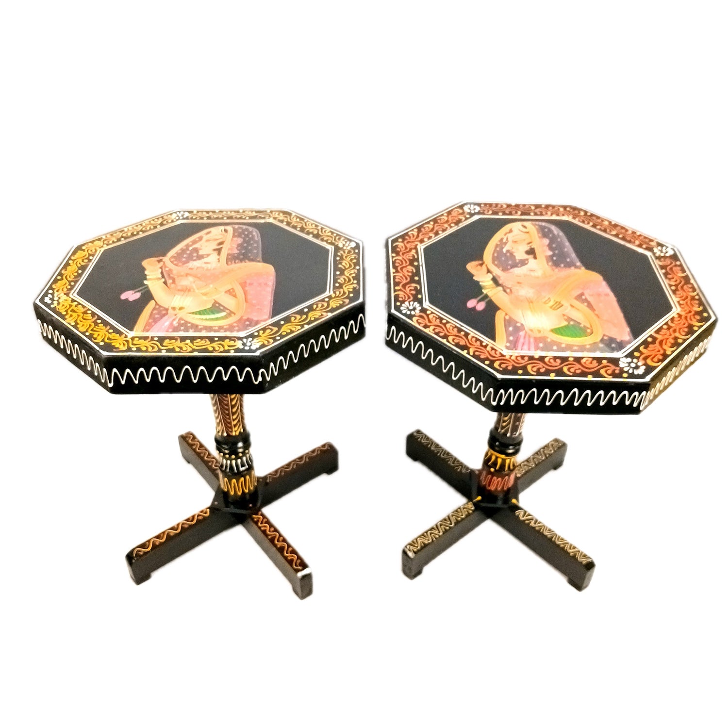 Wooden Side Table Stool - Bani Thani Design | End Table | Bed Side Table - For Living room, Sitting, Plant Stand, Home Decor & Gifts - 18 Inch (Pack Of 2) - Apkamart