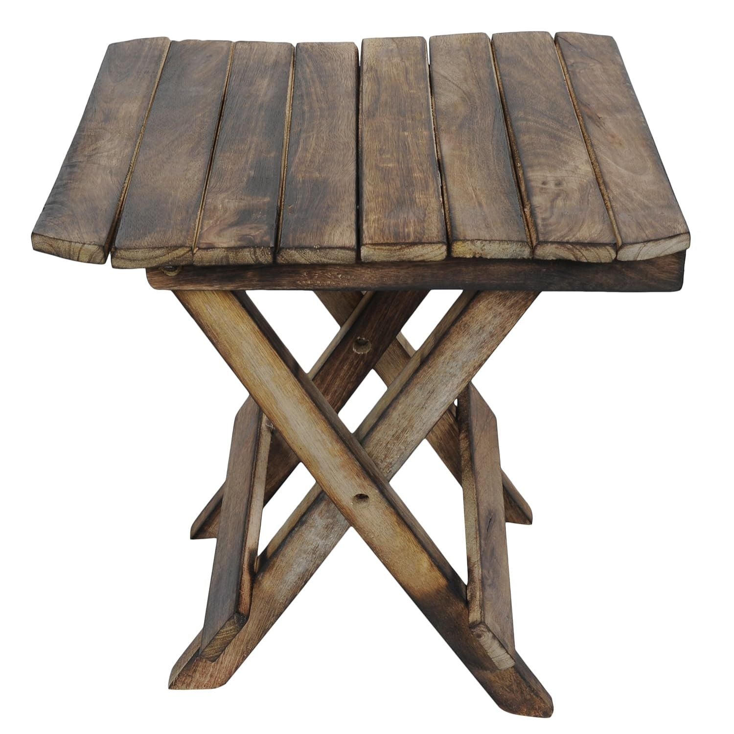 Portable Folding Stool Wooden Side Table | Foldable Wooden Stool for Home, Living Room, Balcony & Outdoor Use - 12 Inch - Apkamart