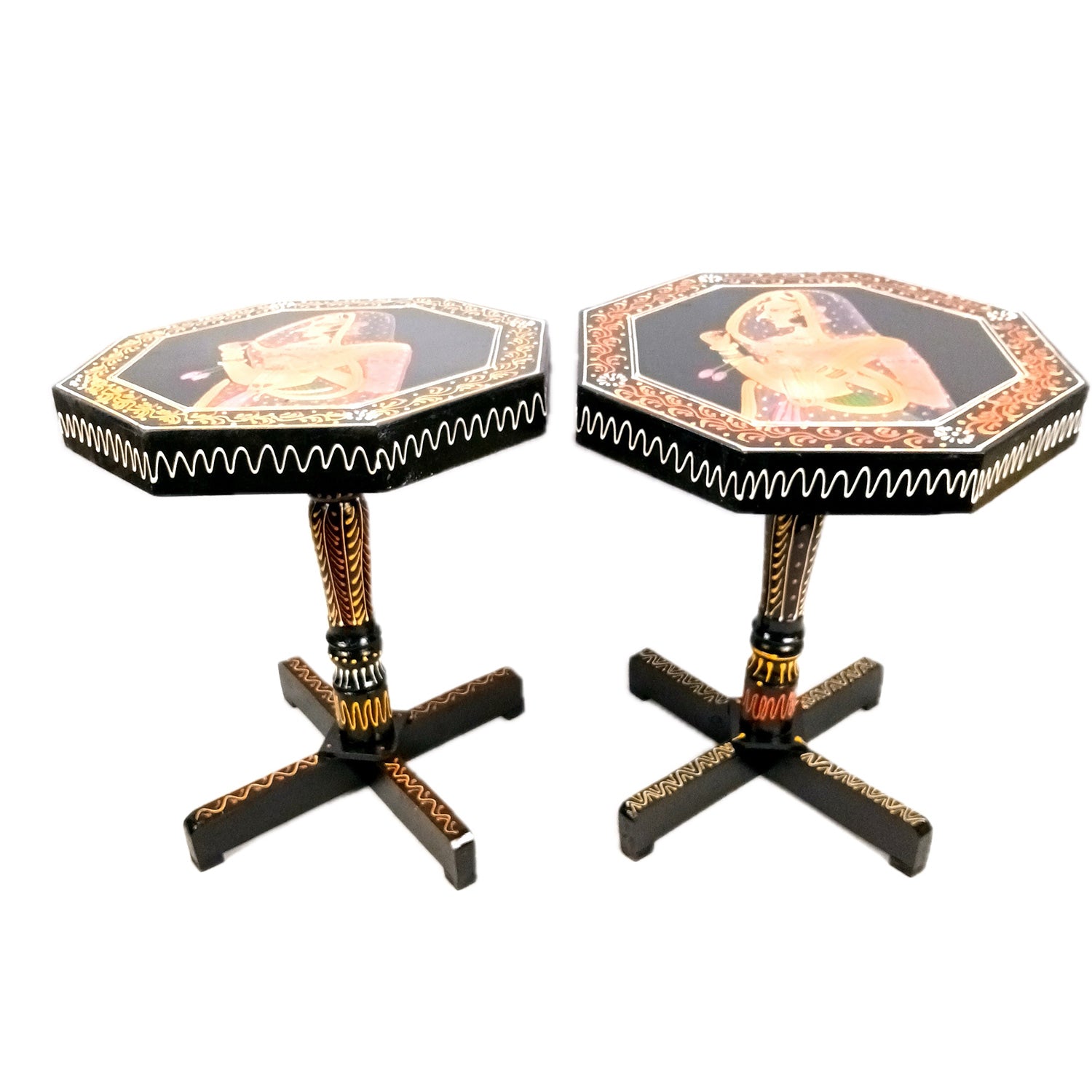 Wooden Side Table Stool - Bani Thani Design | End Table | Bed Side Table - For Living room, Sitting, Plant Stand, Home Decor & Gifts - 18 Inch (Pack Of 2) - Apkamart