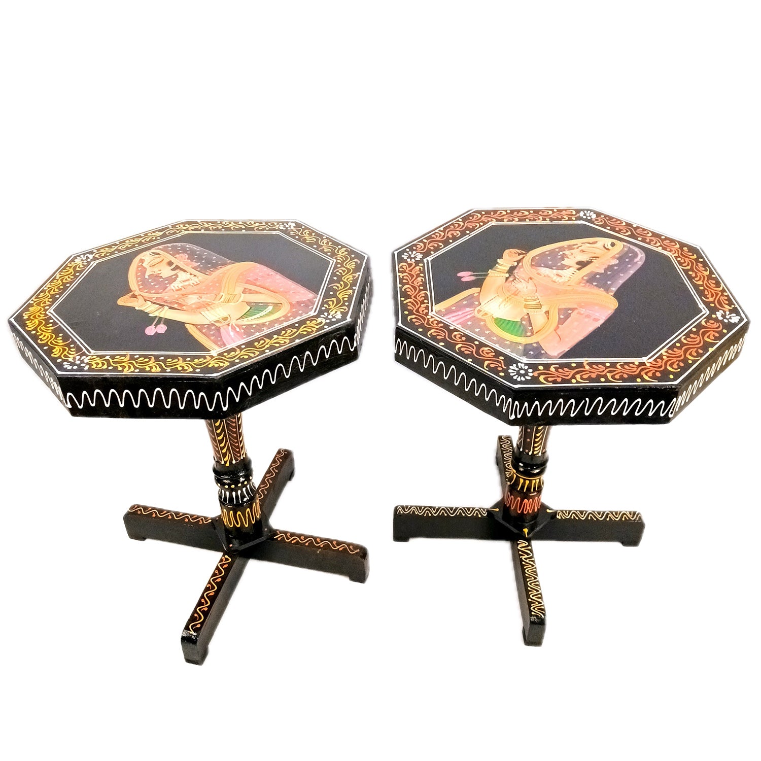 Wooden Side Table Stool - Bani Thani Design | End Table | Bed Side Table - For Living room, Sitting, Plant Stand, Home Decor & Gifts - 18 Inch (Pack Of 2) - Apkamart