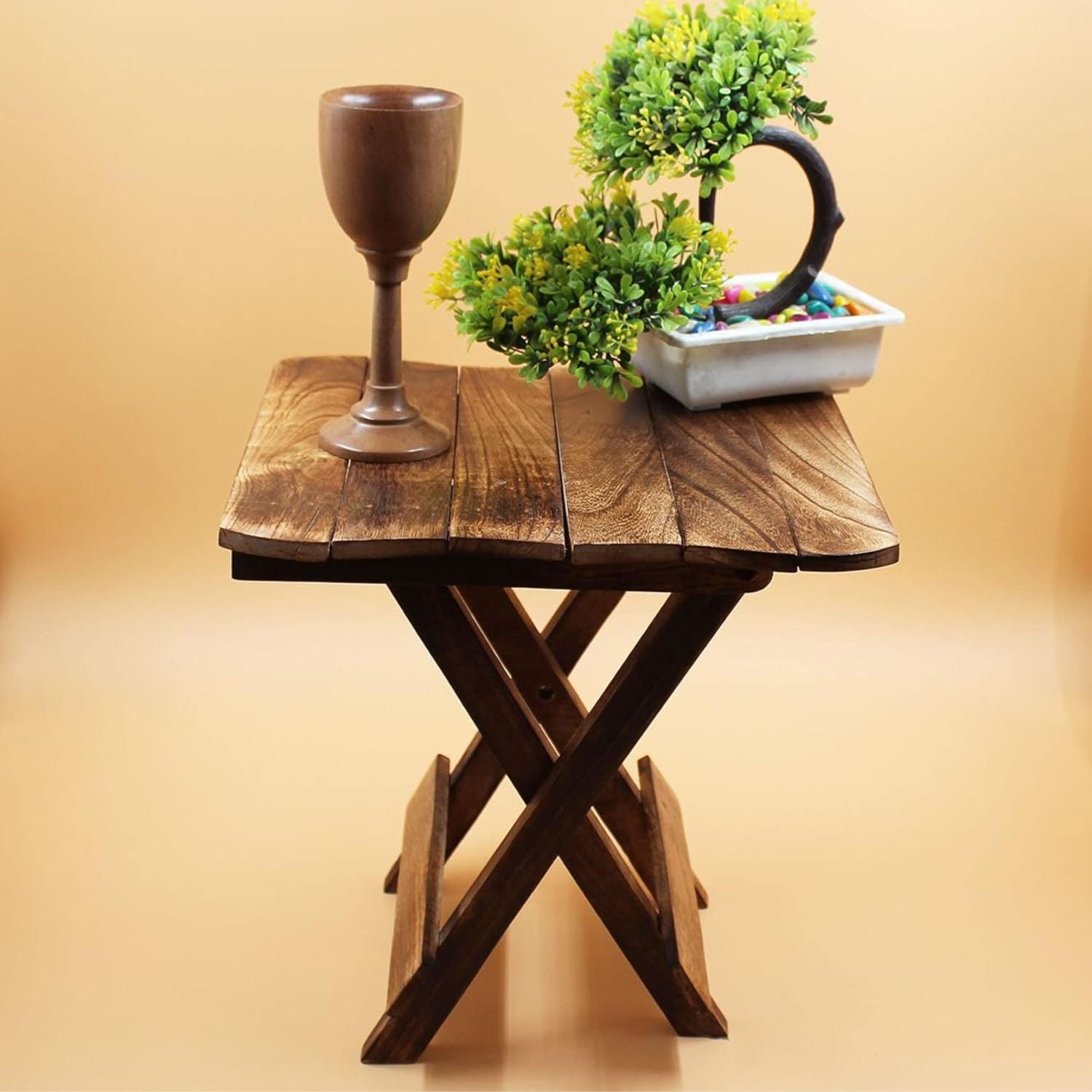 Portable Folding Stool Wooden Side Table | Foldable Wooden Stool for Home, Living Room, Balcony & Outdoor Use - 12 Inch - Apkamart