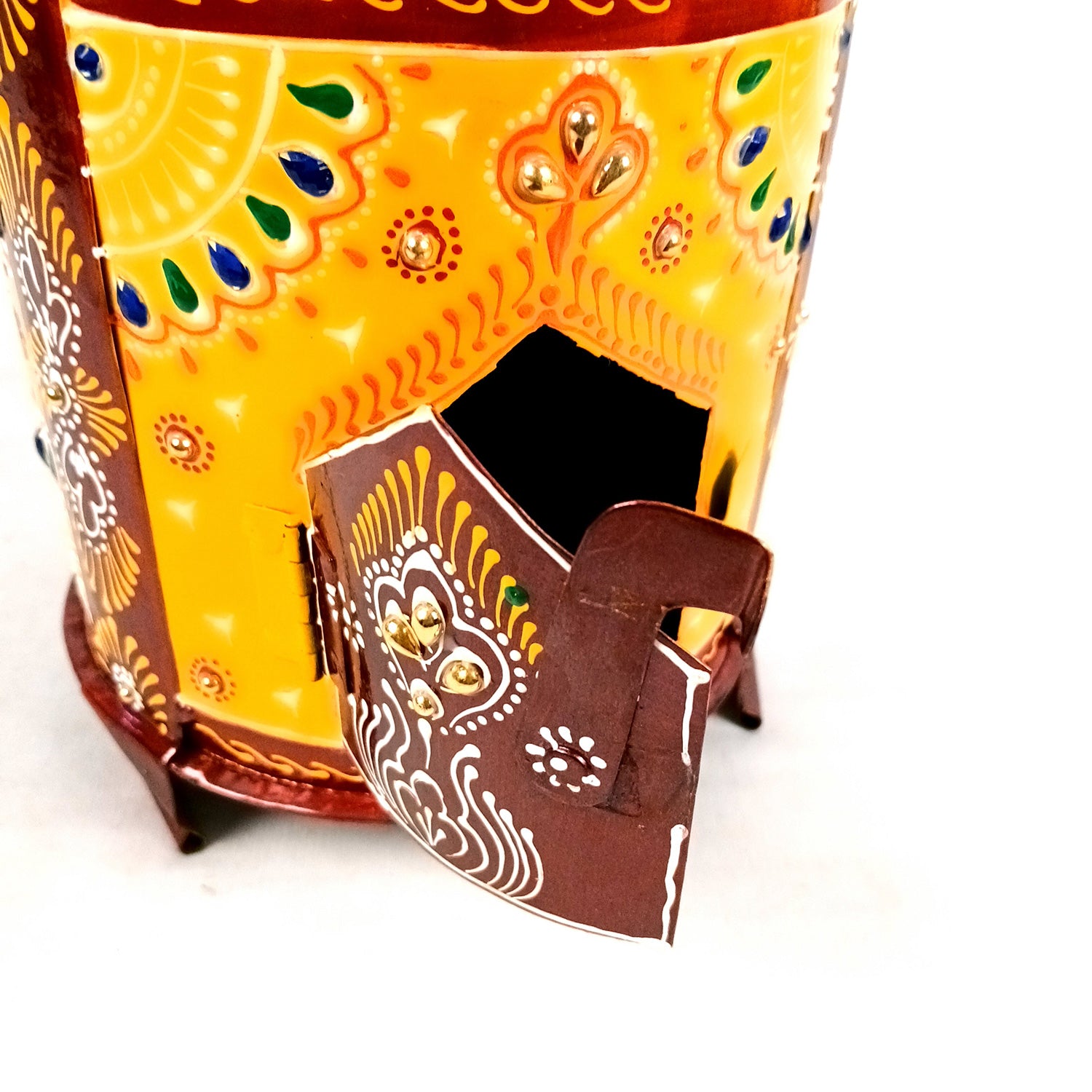 Sigri Showpiece | Decorative Hand Painted Sigdi - For Home, Living Room, Hotel, Restaurants, Resorts Decor & Gifts - 8 Inch - Apkamart #Colour_Yellow