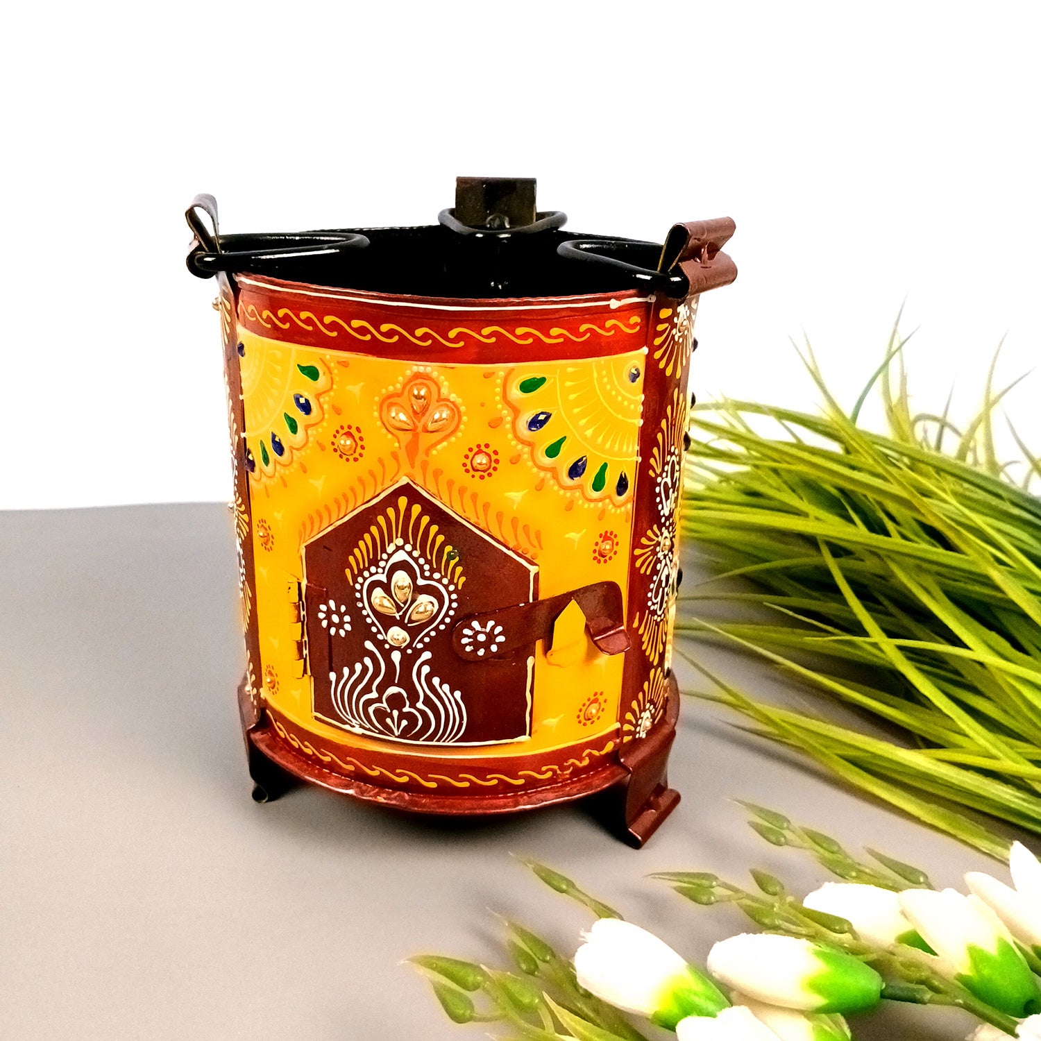 Sigri Showpiece | Decorative Hand Painted Sigdi - For Home, Living Room, Hotel, Restaurants, Resorts Decor & Gifts - 8 Inch - Apkamart #Colour_Yellow