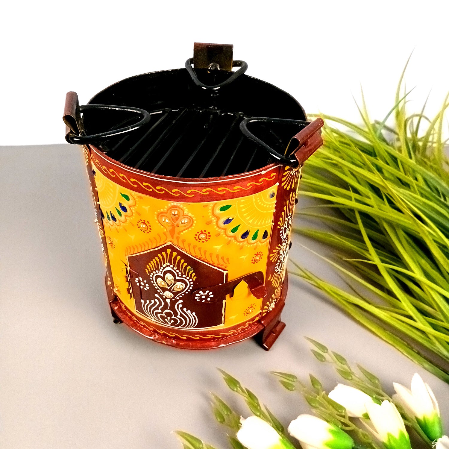 Sigri Showpiece | Decorative Hand Painted Sigdi - For Home, Living Room, Hotel, Restaurants, Resorts Decor & Gifts - 8 Inch - Apkamart #Colour_Yellow