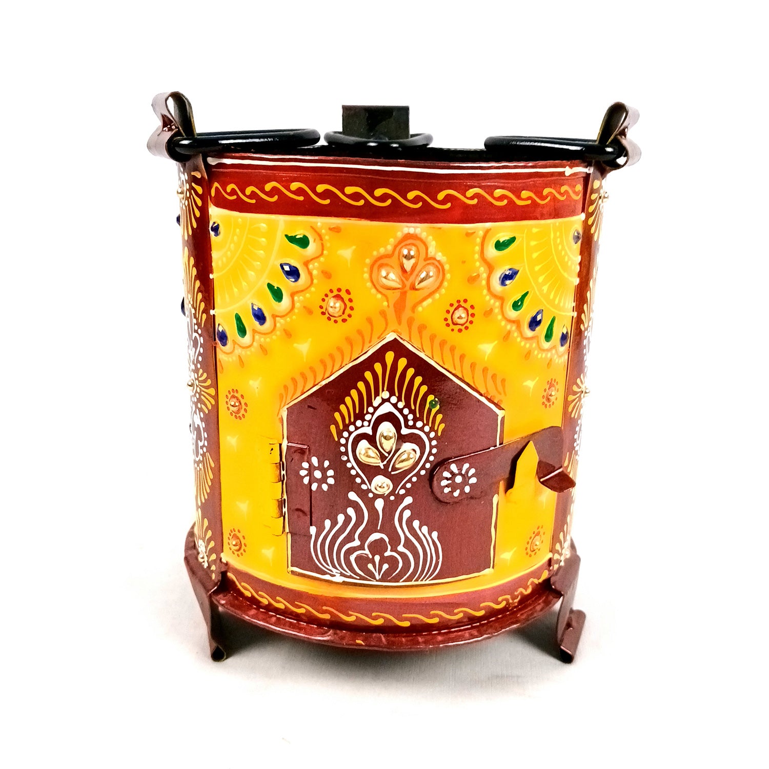 Sigri Showpiece | Decorative Hand Painted Sigdi - For Home, Living Room, Hotel, Restaurants, Resorts Decor & Gifts - 8 Inch - Apkamart #Colour_Yellow