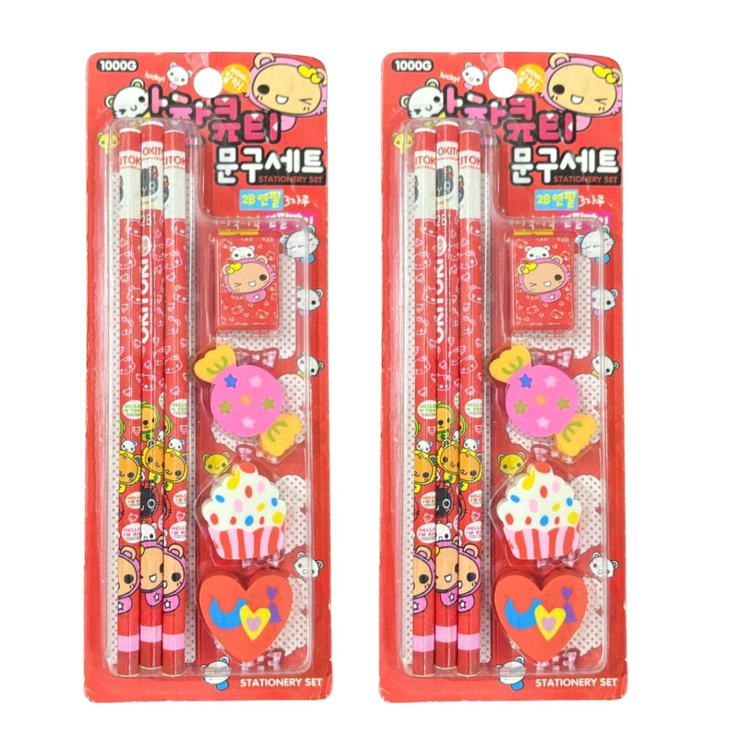 Cartoon Design Stationary Kit for Kids & Students | Complete School Stationary Kit with Pencil, Eraser, Sharpener & Study Essentials - Apkamart #Style_Pack Of 2