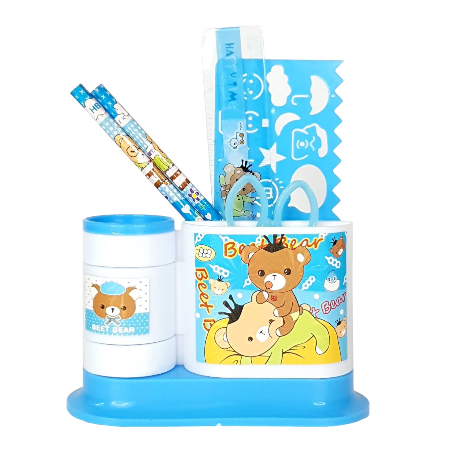 Pencil Holder | Stationery Kit with Pencils / Scale / Stencil Scale - for Kids, Children, Student, Birthday Gift & Return Gifts - Apkamart