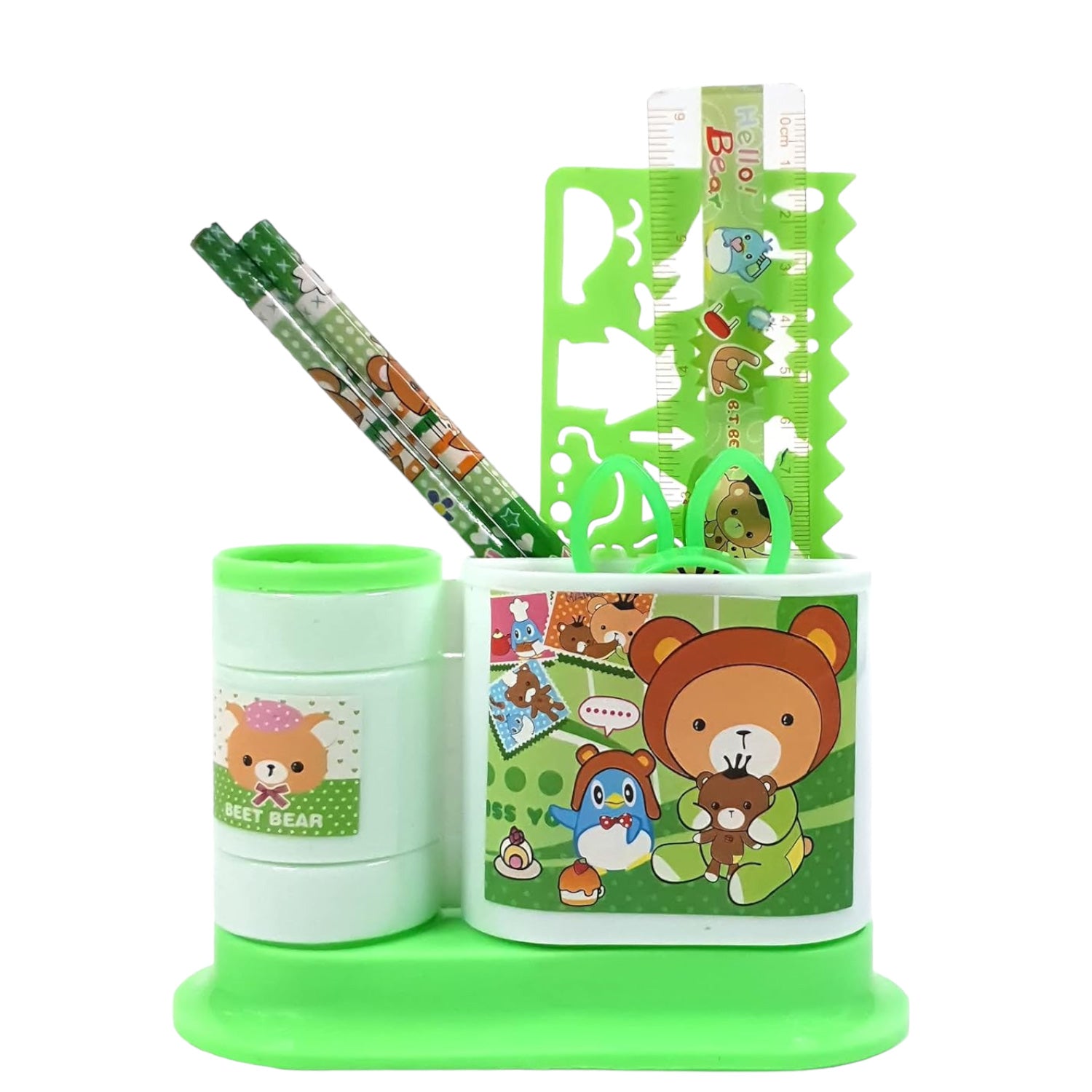 Pencil Holder | Stationery Kit with Pencils / Scale / Stencil Scale - for Kids, Children, Student, Birthday Gift & Return Gifts - Apkamart