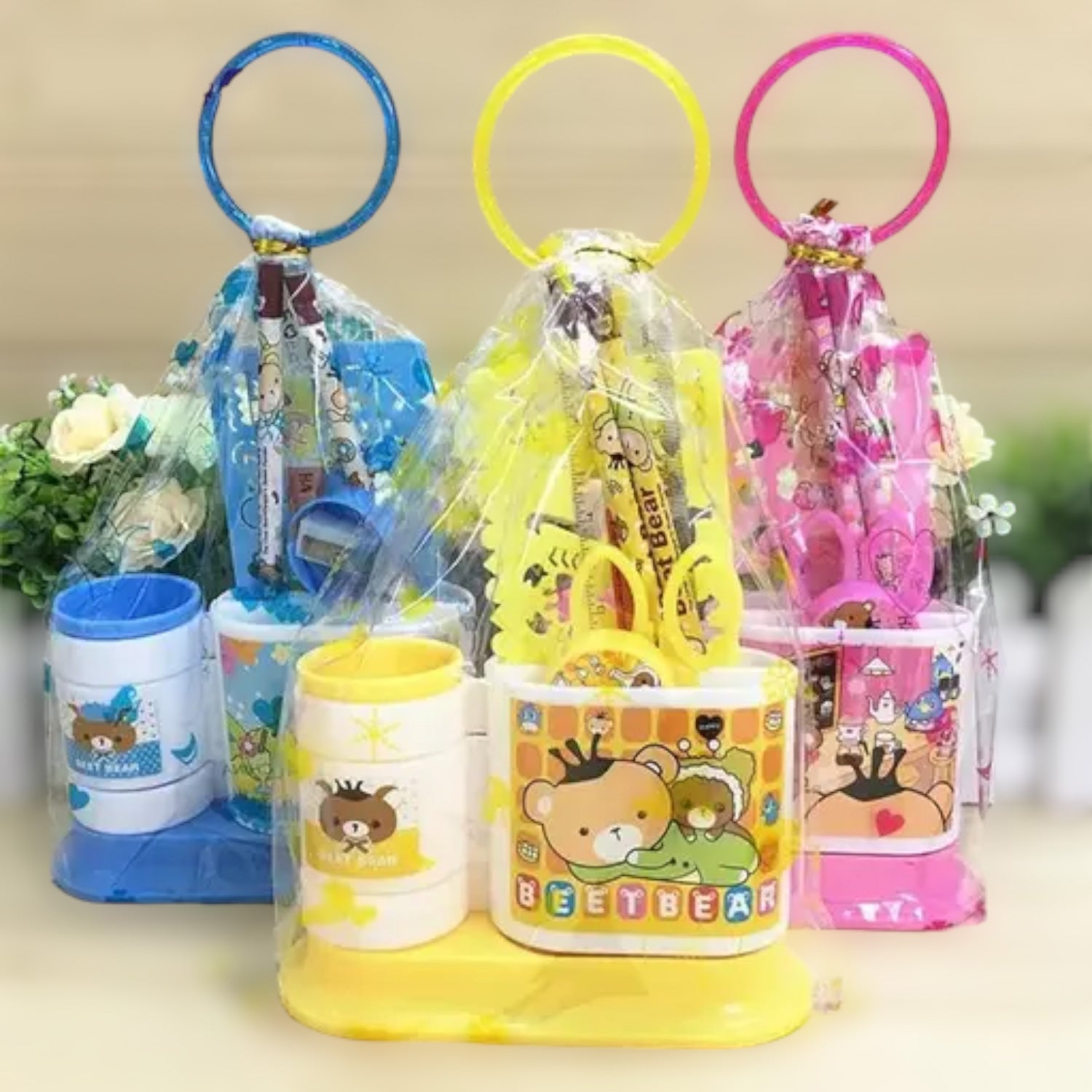 Pencil Holder | Stationery Kit with Pencils / Scale / Stencil Scale - for Kids, Children, Student, Birthday Gift & Return Gifts - Apkamart