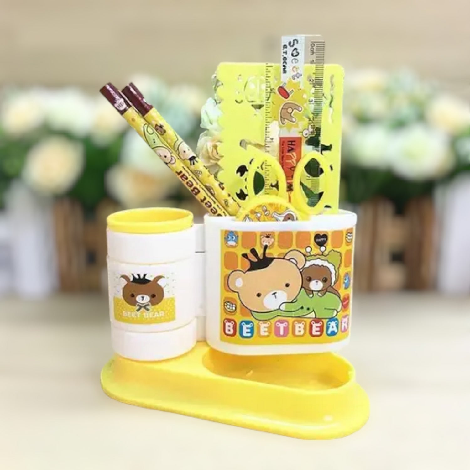 Pencil Holder | Stationery Kit with Pencils / Scale / Stencil Scale - for Kids, Children, Student, Birthday Gift & Return Gifts - Apkamart