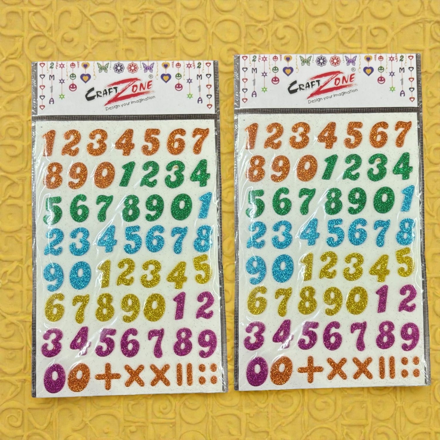 Glitter Sticker Set with Alphabet & Numbers Design | Glitter Foam Sheet Sticker | Self Adhesive Glitter Stickers for Kids Craft DIY Projects Scrapbooking School Use - Apkamart #Style_Pack Of 2