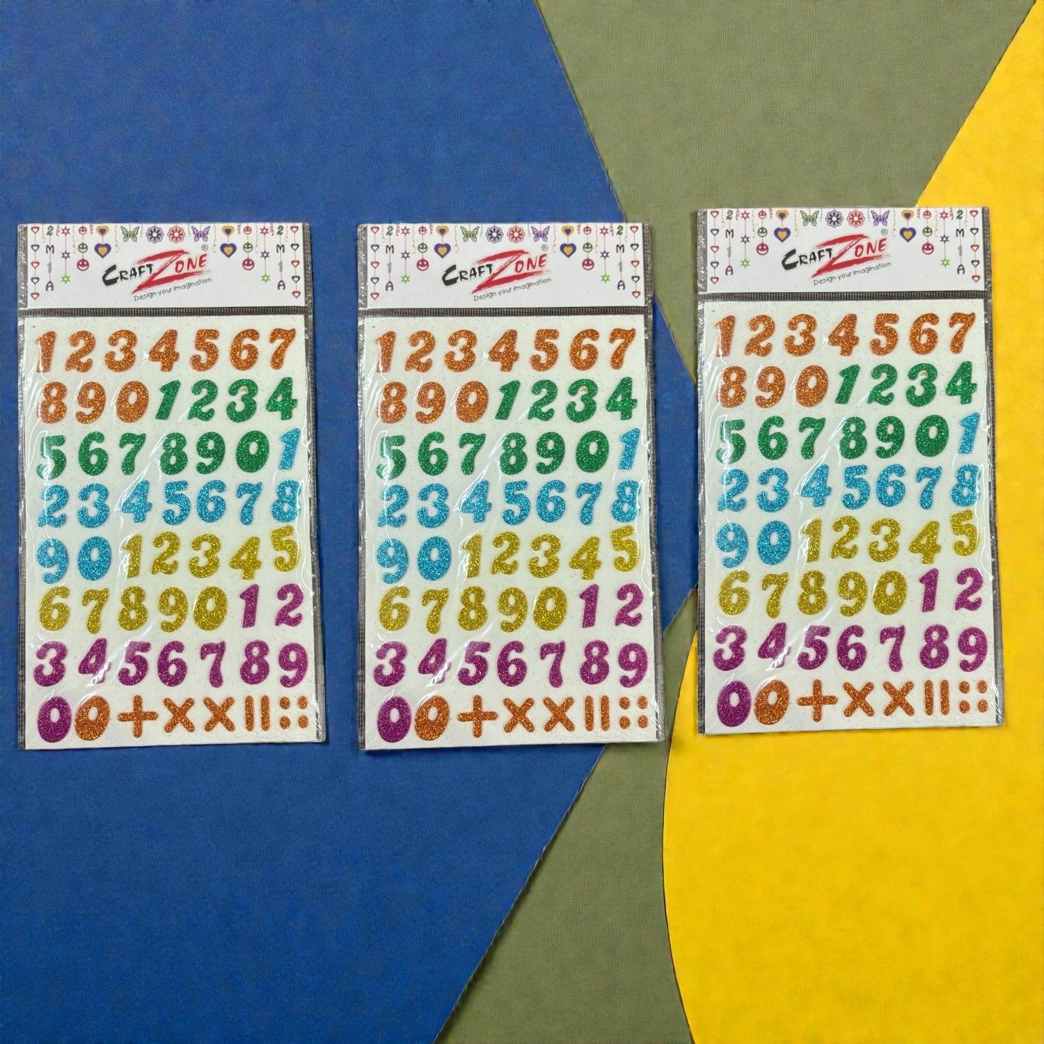 Glitter Sticker Set with Alphabet & Numbers Design | Glitter Foam Sheet Sticker | Self Adhesive Glitter Stickers for Kids Craft DIY Projects Scrapbooking School Use - Apkamart #Style_Pack Of 3