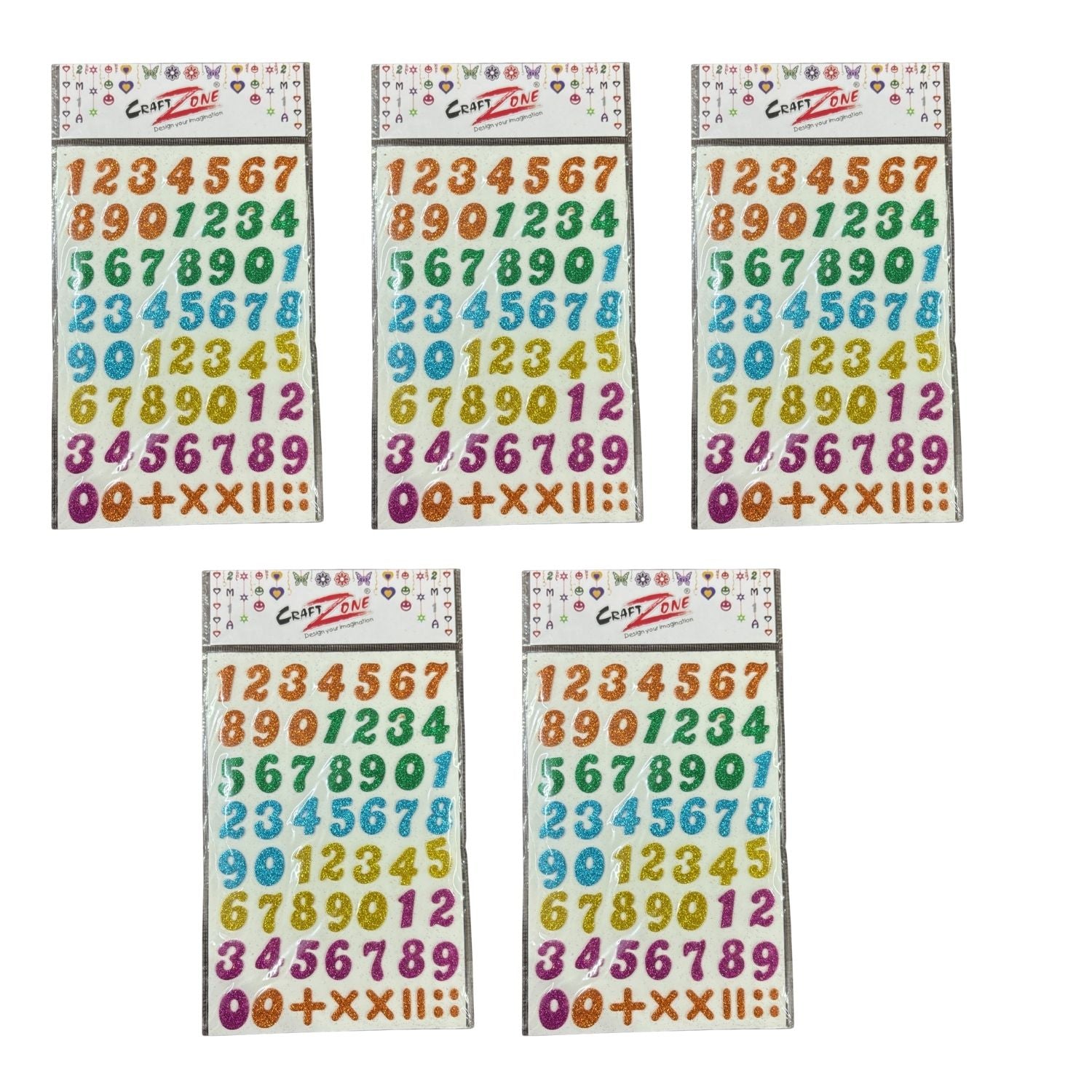 Glitter Sticker Set with Alphabet & Numbers Design | Glitter Foam Sheet Sticker | Self Adhesive Glitter Stickers for Kids Craft DIY Projects Scrapbooking School Use - Apkamart #Style_Pack Of 5