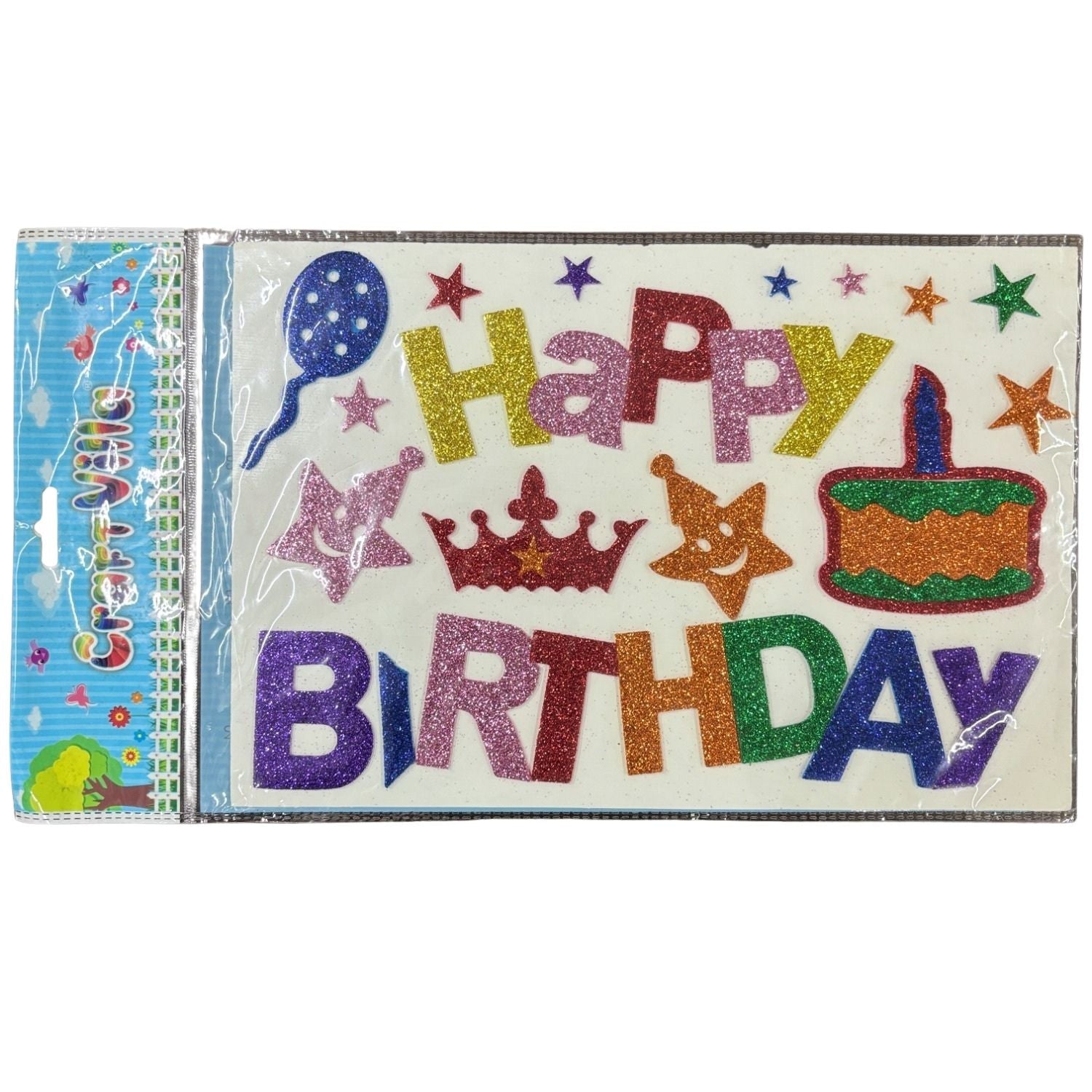 Glitter Sticker Set with Happy Birthday Design | Glitter Foam Sheet Sticker | Self Adhesive Glitter Stickers for Kids Craft DIY Projects Scrapbooking School Use - Apkamart #Style_Pack Of 1