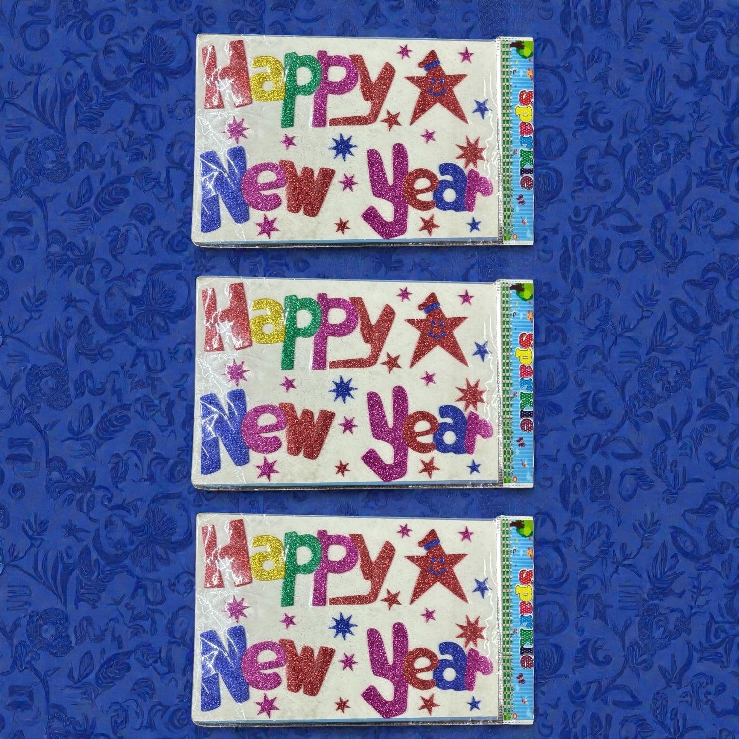 Glitter Sticker Set with Happy New Year Design | Glitter Foam Sheet Sticker | Self Adhesive Glitter Stickers for Kids Craft DIY Projects Scrapbooking School Use - Apkamart #Style_Pack Of 3