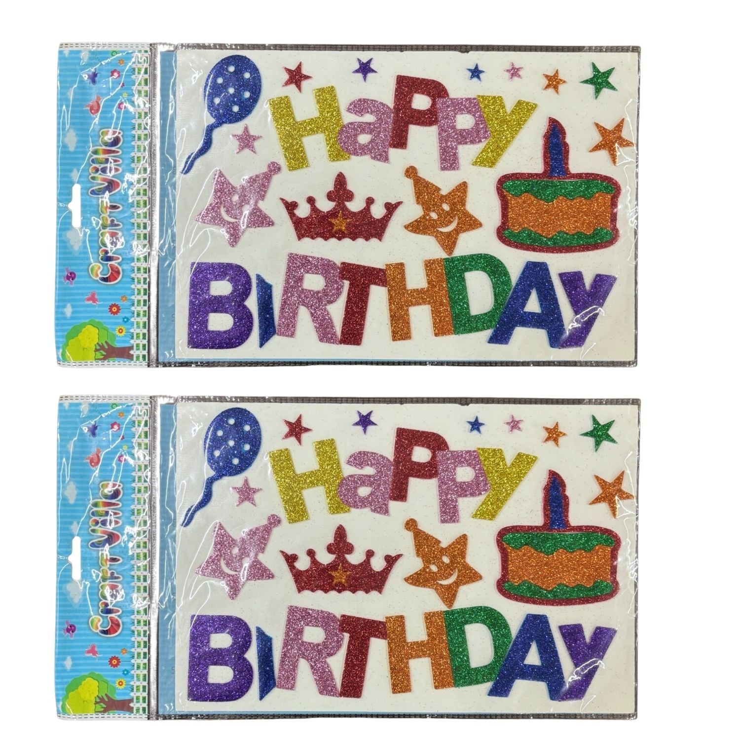 Glitter Sticker Set with Happy Birthday Design | Glitter Foam Sheet Sticker | Self Adhesive Glitter Stickers for Kids Craft DIY Projects Scrapbooking School Use - Apkamart #Style_Pack Of 2