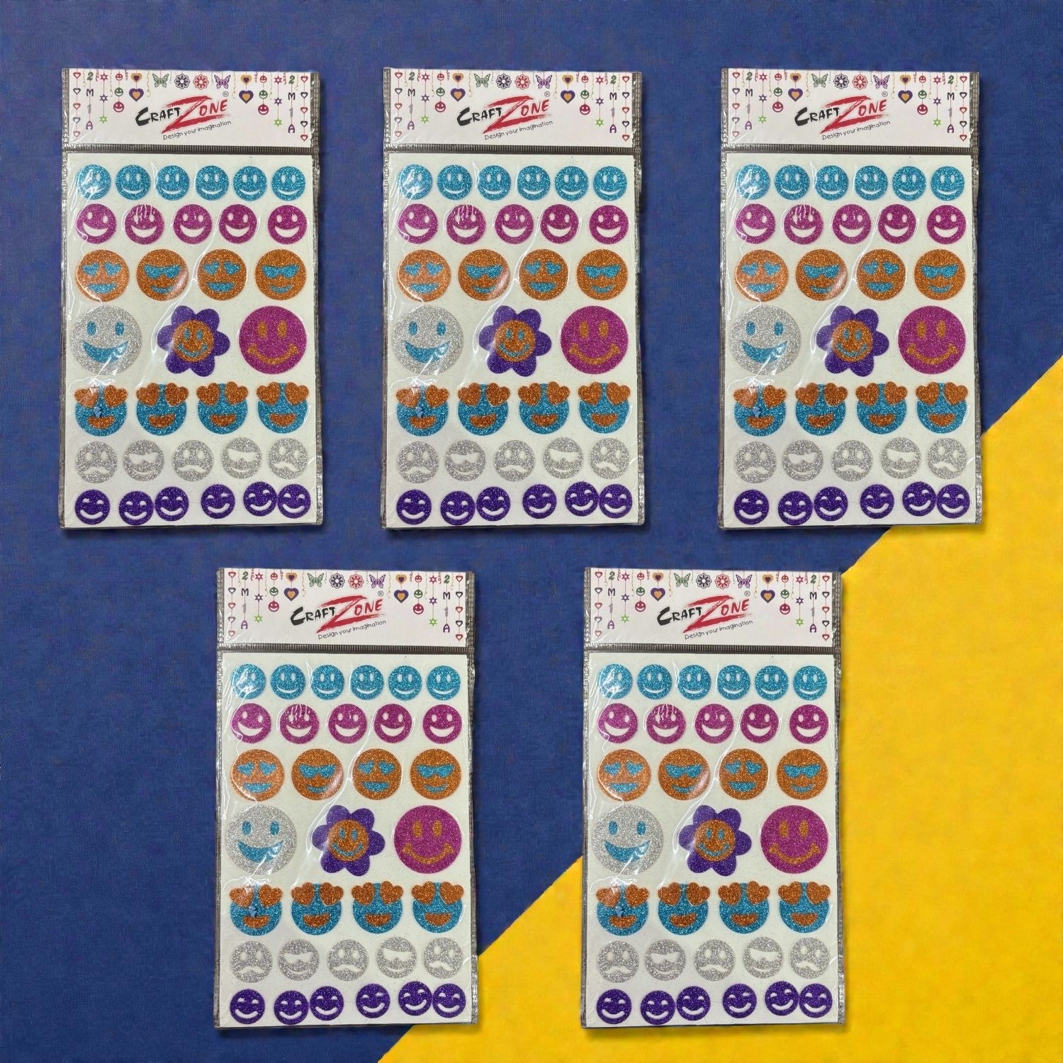 Glitter Sticker Set with Smile & Flower Design | Glitter Foam Sheet Sticker | Self Adhesive Glitter Stickers for Kids Craft DIY Projects Scrapbooking School Use - (pack Of 1) - Apkamart #Style_Pack Of 5