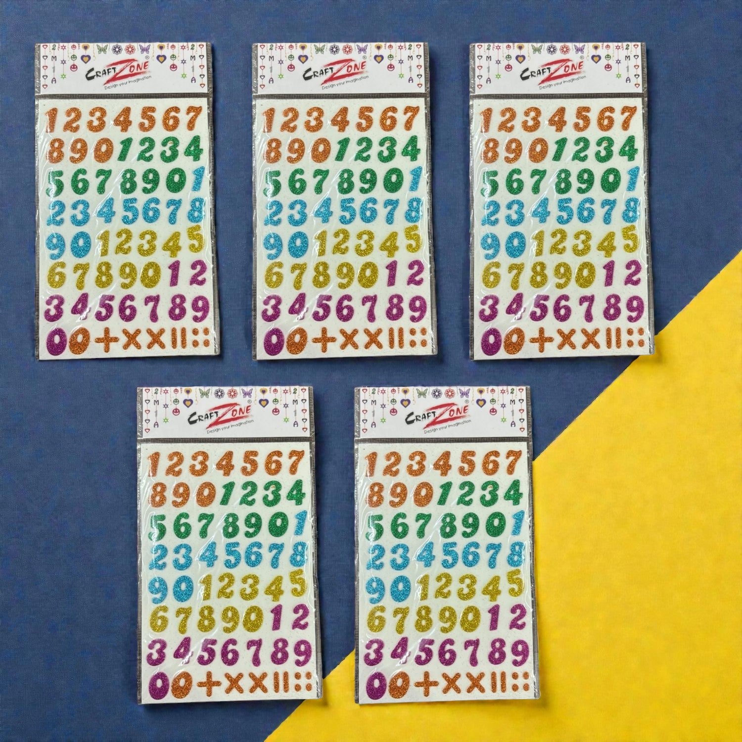 Glitter Sticker Set with Alphabet & Numbers Design | Glitter Foam Sheet Sticker | Self Adhesive Glitter Stickers for Kids Craft DIY Projects Scrapbooking School Use - Apkamart #Style_Pack Of 5