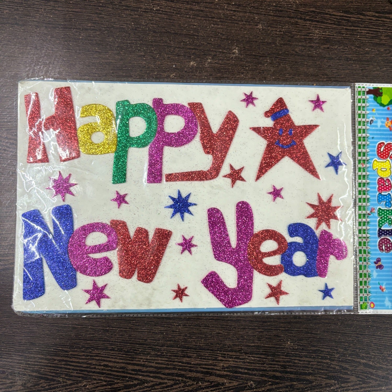 Glitter Sticker Set with Happy New Year Design | Glitter Foam Sheet Sticker | Self Adhesive Glitter Stickers for Kids Craft DIY Projects Scrapbooking School Use