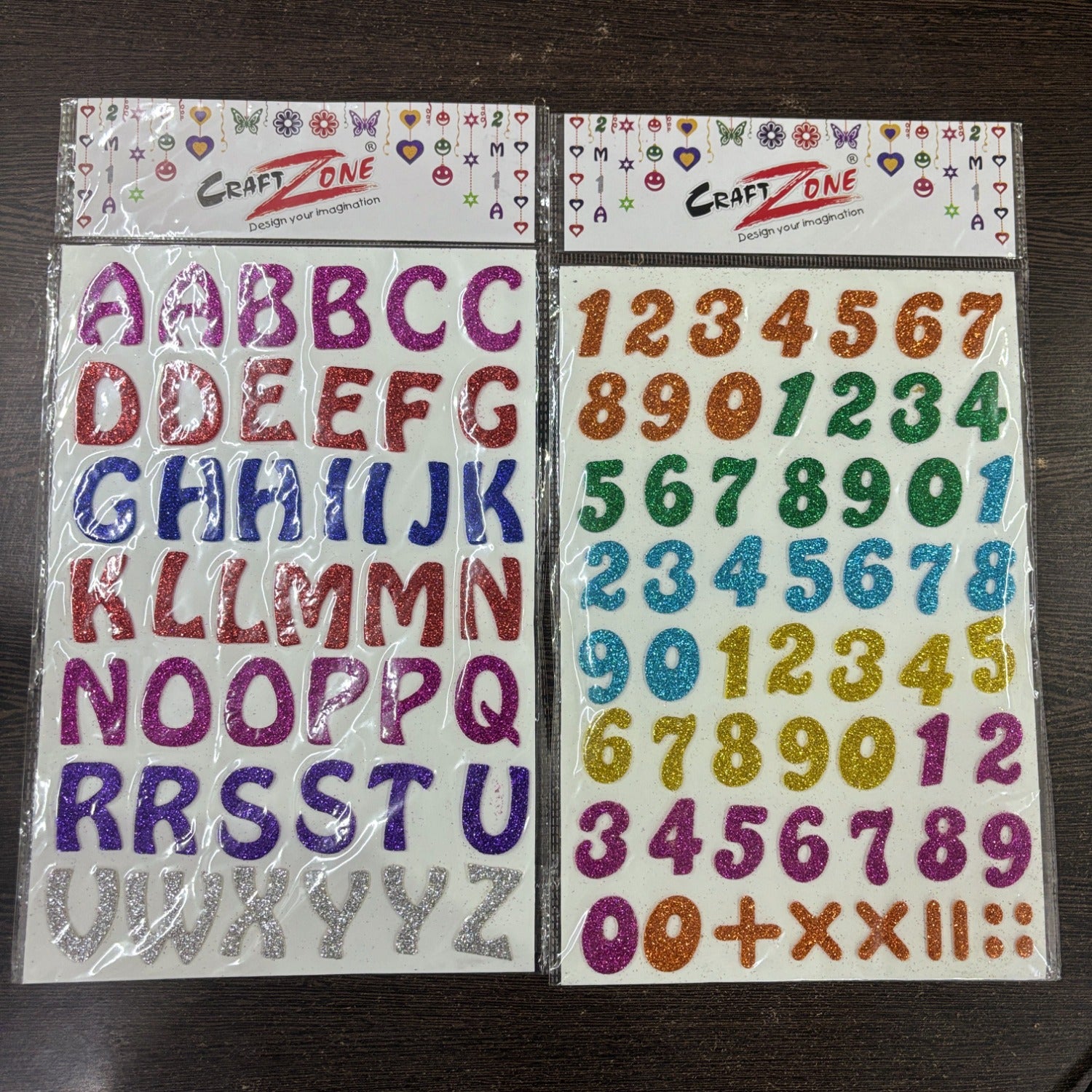 Glitter Sticker Set with Alphabet & Numbers Design | Glitter Foam Sheet Sticker | Self Adhesive Glitter Stickers for Kids Craft DIY Projects Scrapbooking School Use