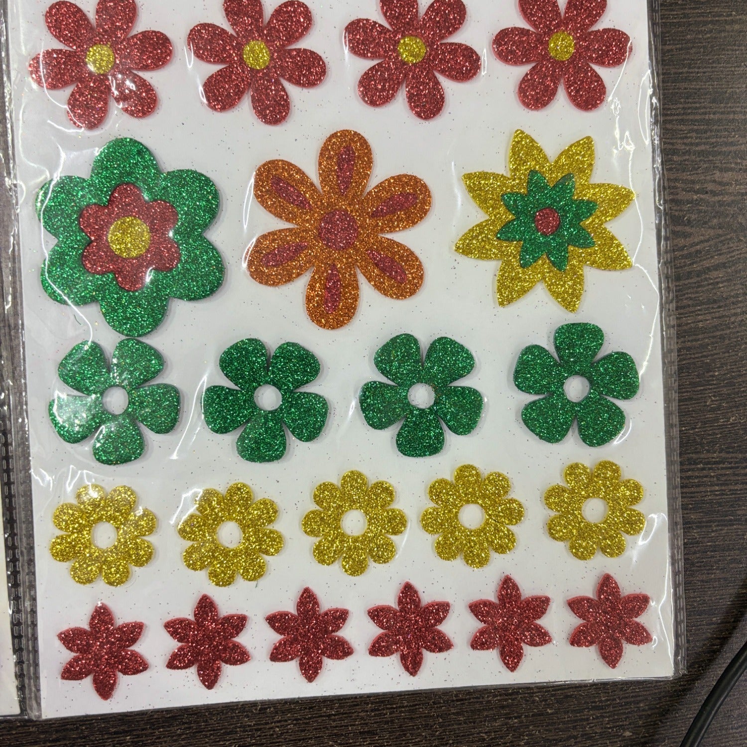 Glitter Sticker Set with Smile & Flower Design | Glitter Foam Sheet Sticker | Self Adhesive Glitter Stickers for Kids Craft DIY Projects Scrapbooking School Use - (pack Of 1)