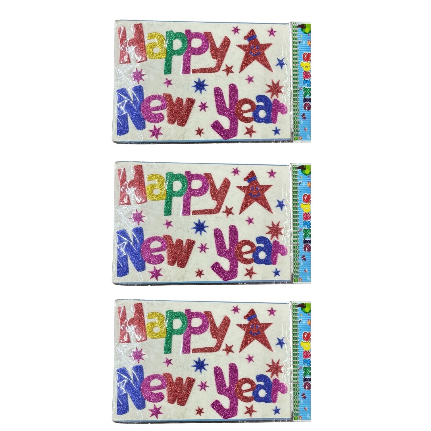 Glitter Sticker Set with Happy New Year Design | Glitter Foam Sheet Sticker | Self Adhesive Glitter Stickers for Kids Craft DIY Projects Scrapbooking School Use - Apkamart #Style_Pack Of 3