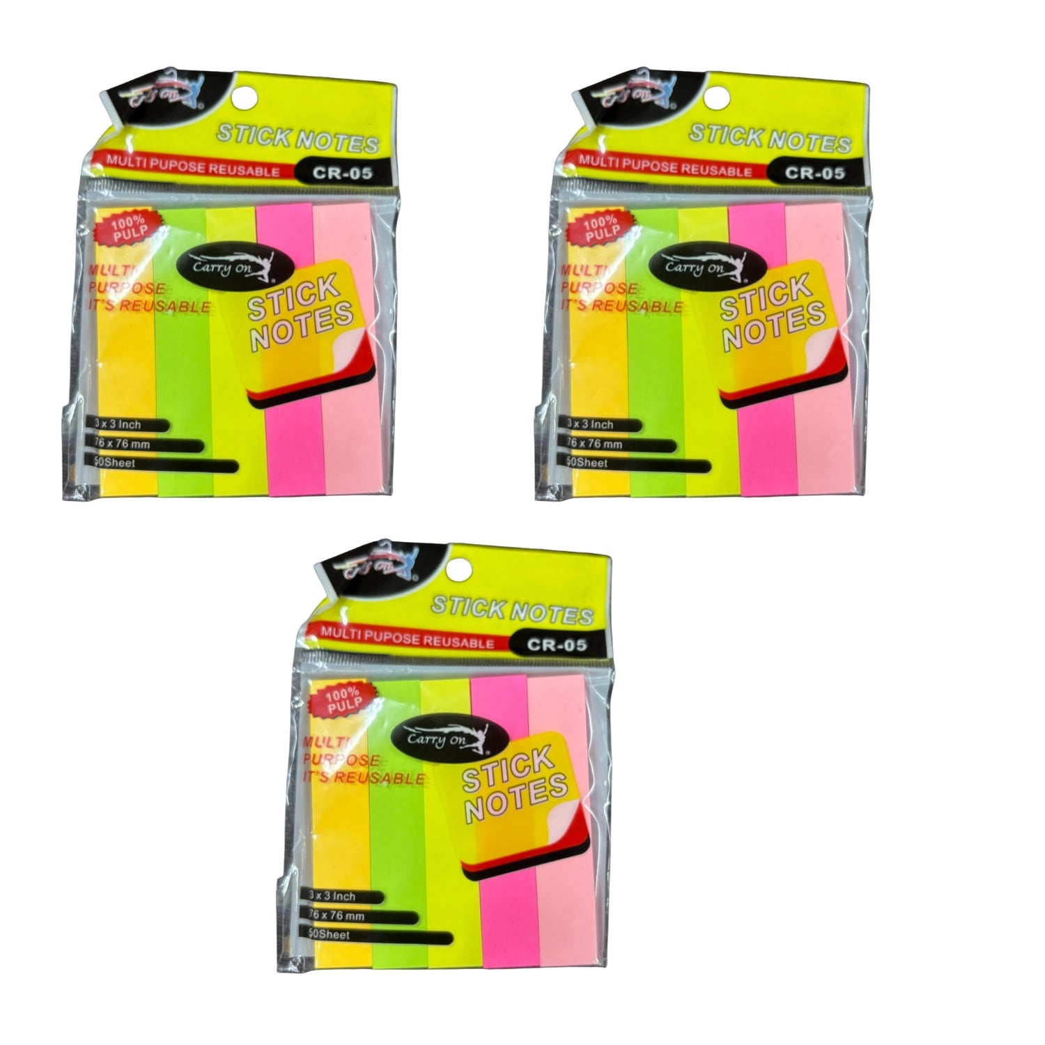 Sticky Notes| Small Removable Sticky Note Pad for Office & Study | Sticky Notes for Book Tabs & Sticker Notes Paper Organiser Multicolor Memo Pads - Apkamart #Style_Pack of 3