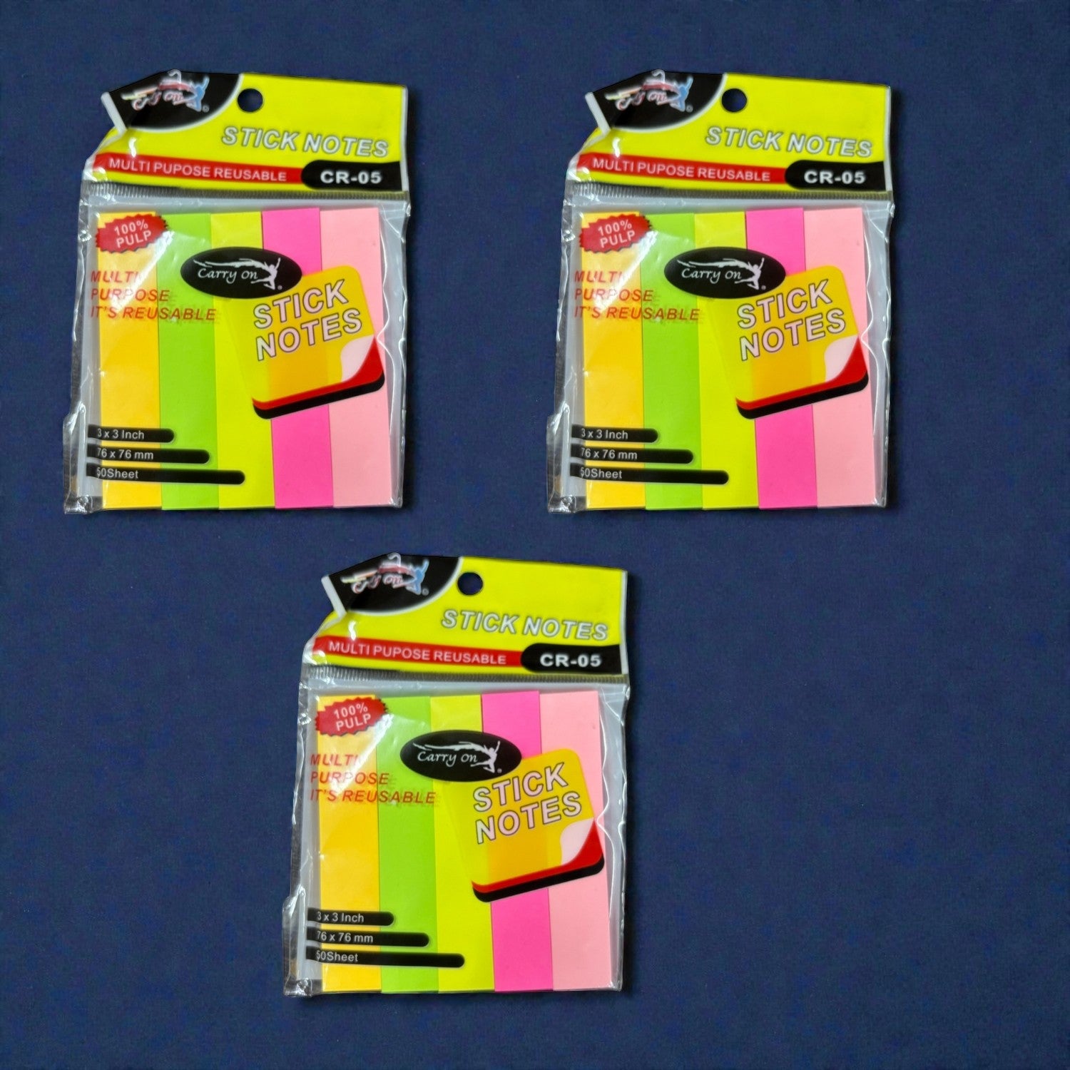 Sticky Notes| Small Removable Sticky Note Pad for Office & Study | Sticky Notes for Book Tabs & Sticker Notes Paper Organiser Multicolor Memo Pads - Apkamart #Style_Pack of 3